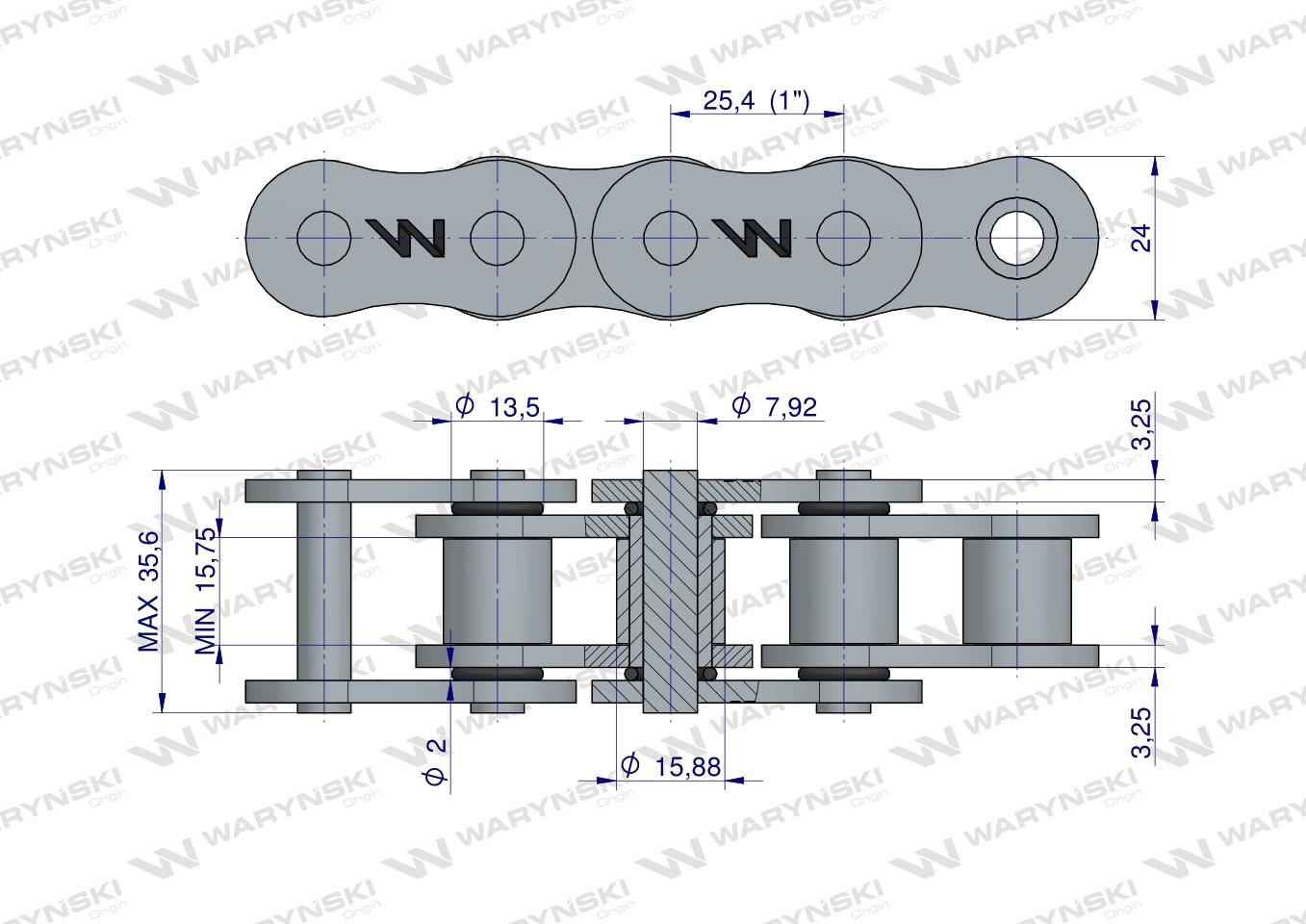 Łańcuch rolkowy z oringiem ANSI A 80 (R1 1) 5m Waryński
