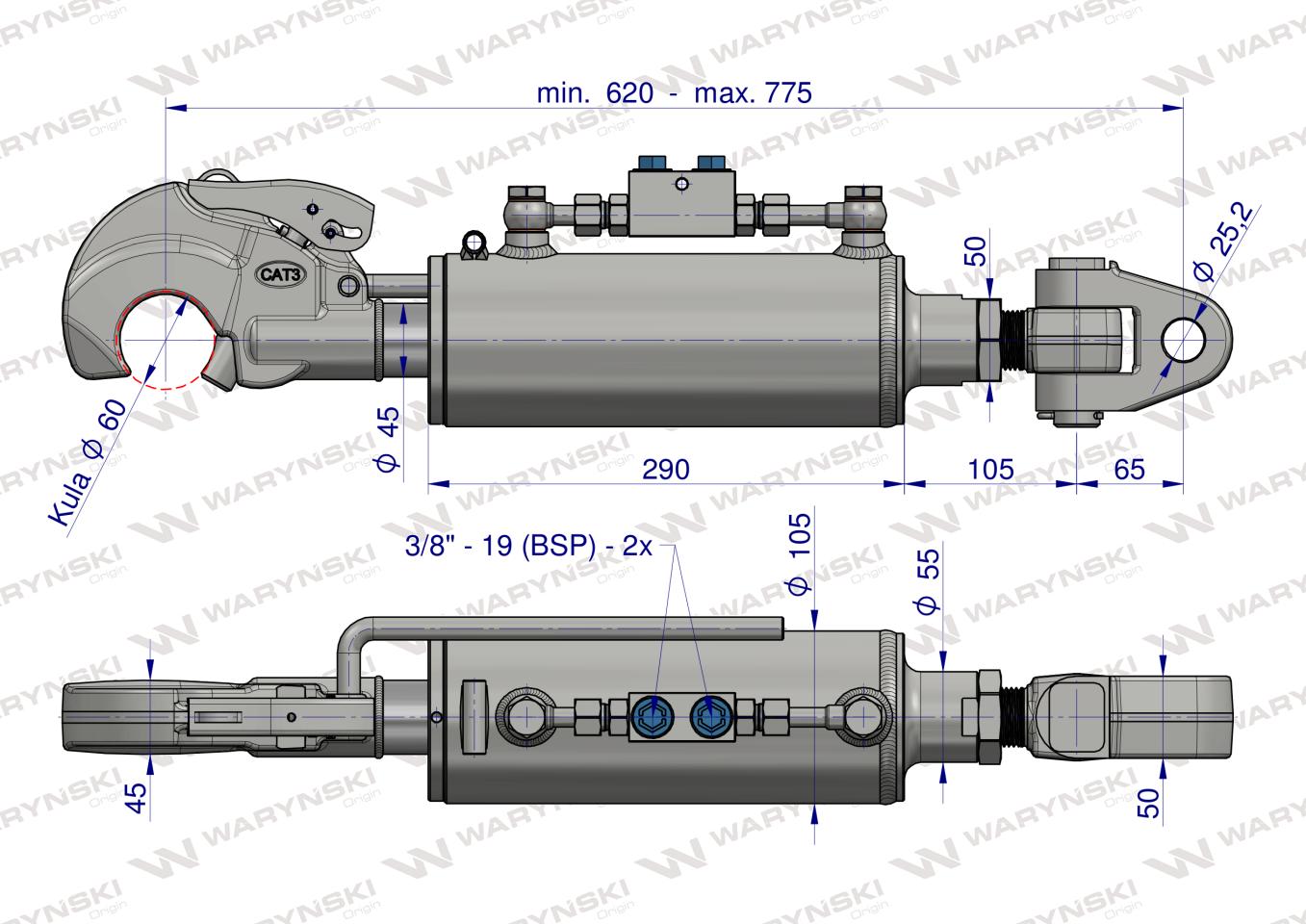 Łącznik Centralny Hydrauliczny KAT-3 FI25 z zestawem przewodów hydraulicznych Waryński