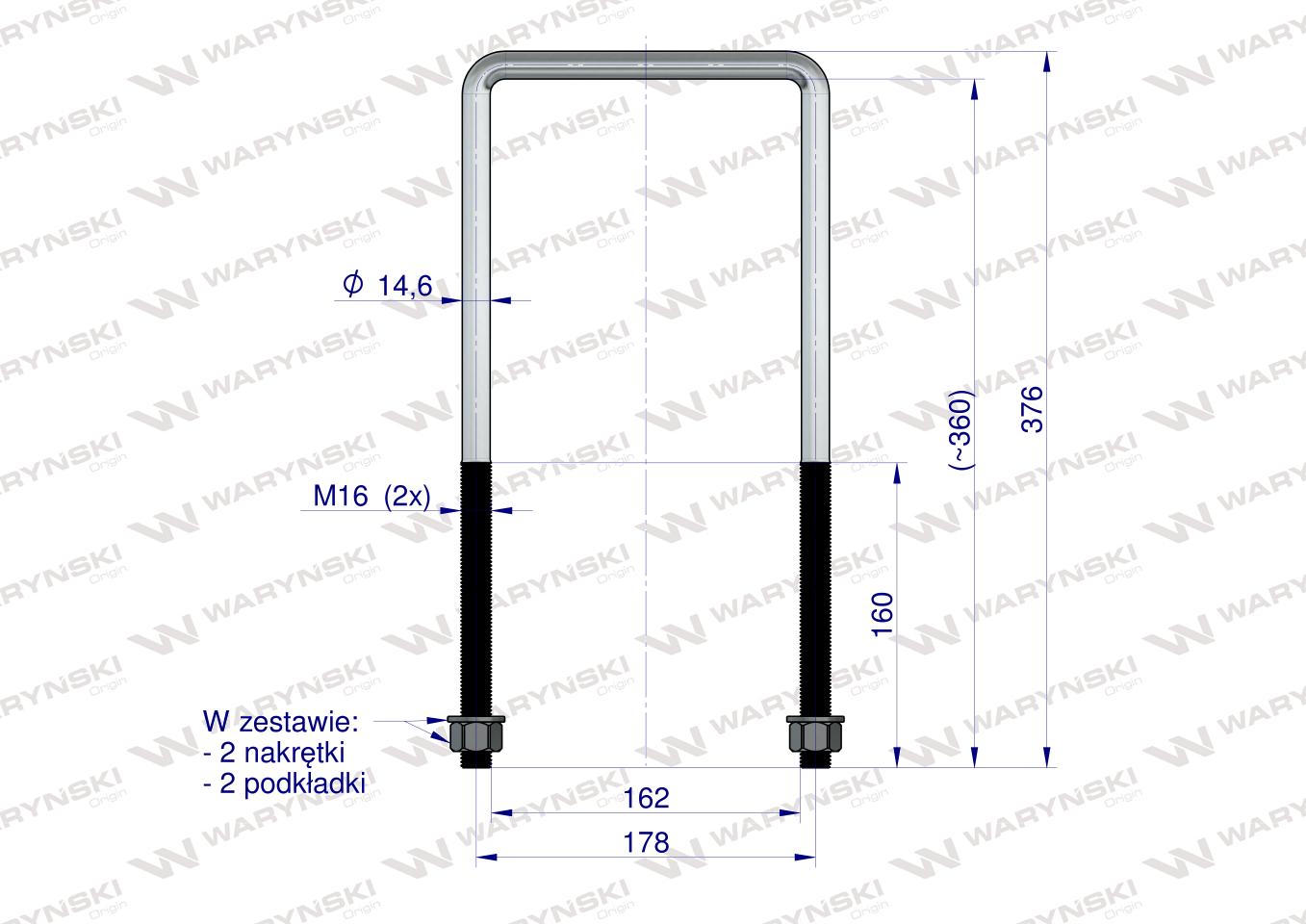 Jarzmo, Cybant, długie M16 162x360, Waryński