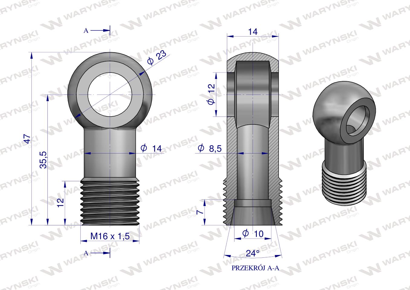 Złączka Oczkowa Fi12-10L (M16X1.5) Waryński  ( sprzedawane po 2 )