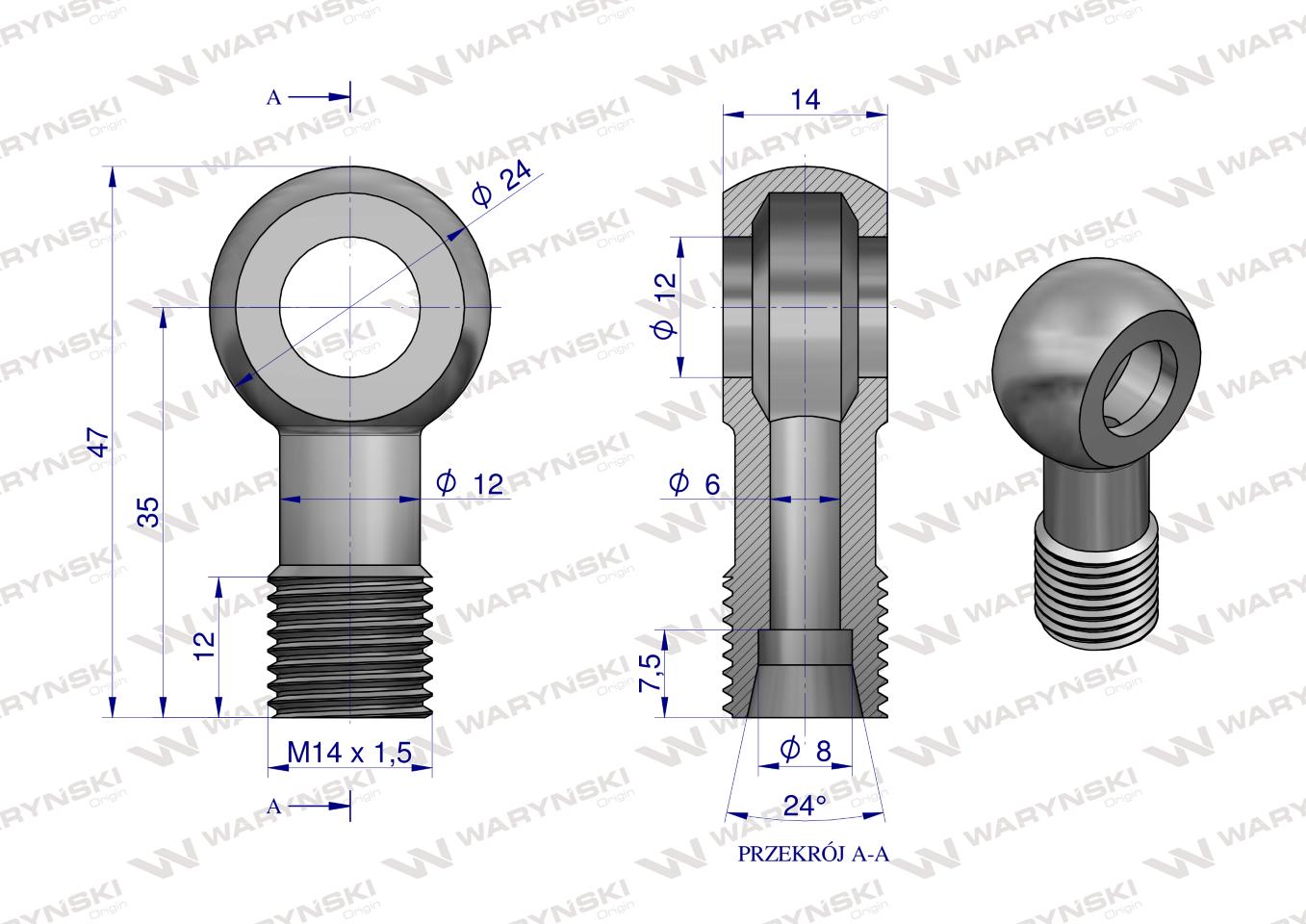 Złączka Oczkowa Fi12-8L (M14X1.5) Waryński  ( sprzedawane po 2 )