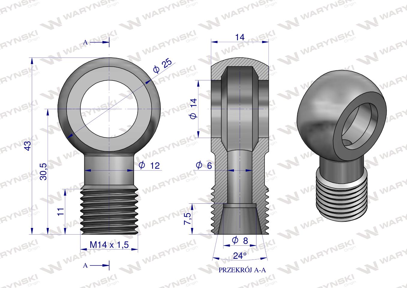 Złączka Oczkowa Fi14-8L (M14X1.5) Waryński  ( sprzedawane po 2 )