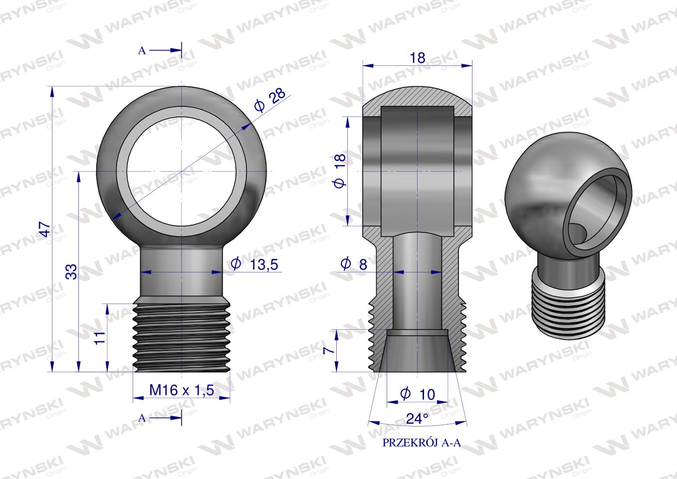 Złączka Oczkowa Fi18-10L (M16X1.5) Waryński  ( sprzedawane po 2 )