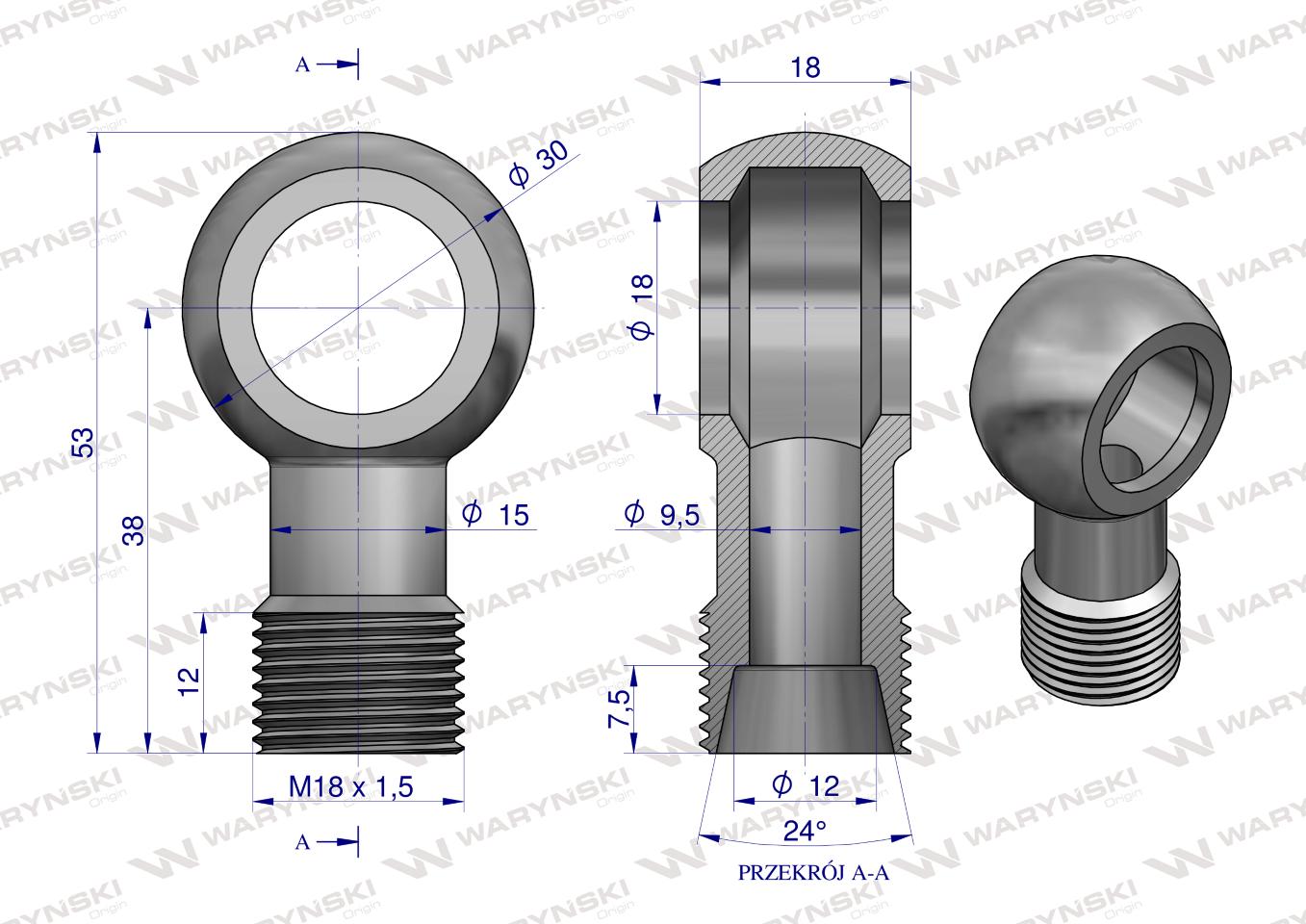 Złączka Oczkowa Fi18-12L (M18X1.5) Waryński  ( sprzedawane po 2 )