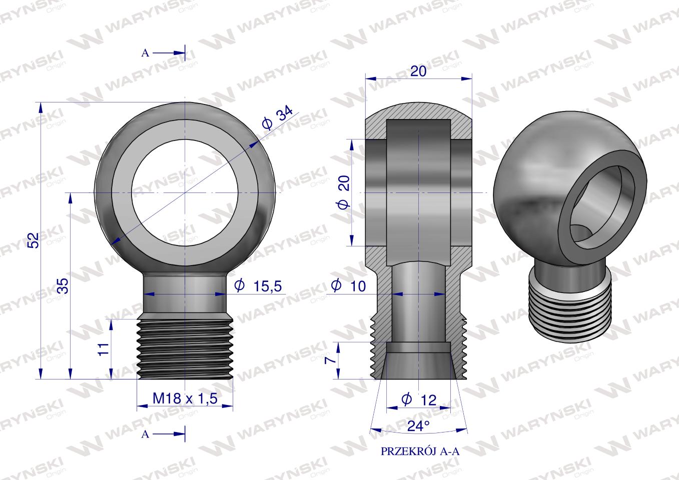 Złączka Oczkowa Fi20-12L (M18X1.5) Waryński  ( sprzedawane po 2 )
