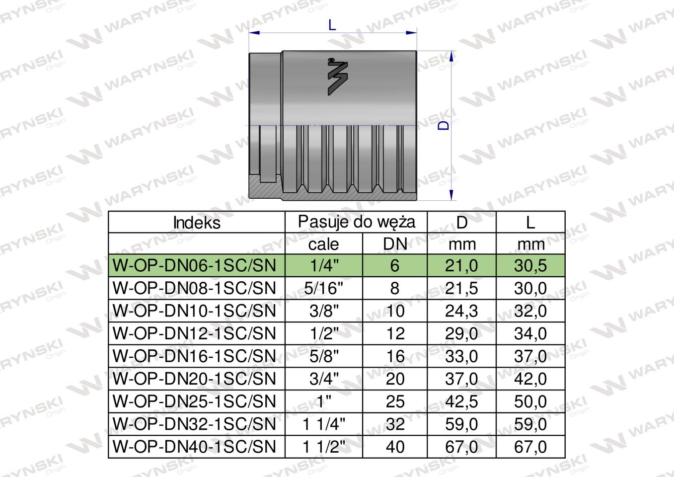 Tuleja (oprawka) DN 06 1SN 1SC PREMIUM Waryński ( sprzedawane po 50 )