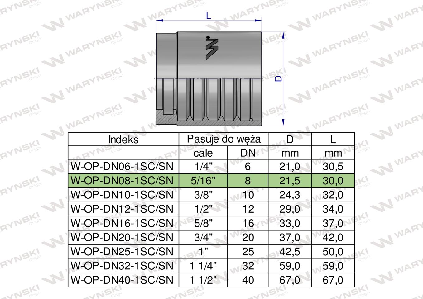 Tuleja (oprawka) DN 08 1SN 1SC PREMIUM Waryński ( sprzedawane po 50 )