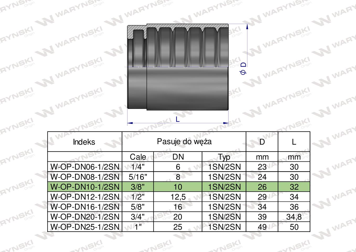 Tuleja (oprawka) uniwersalna do węży DN10 1SN/2SN PERFECT-SMOOTH Waryński ( sprzedawane po 50 )