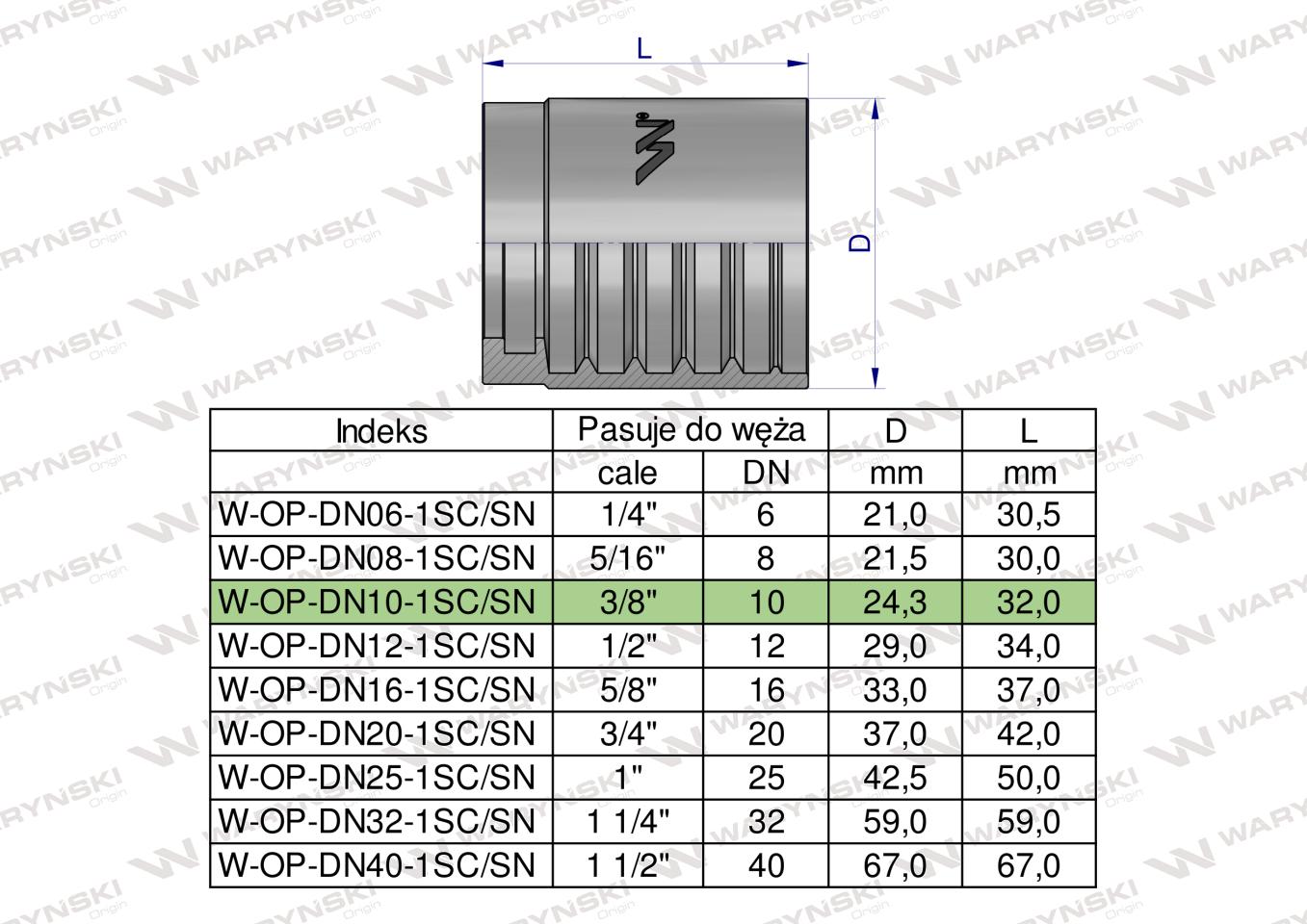 Tuleja (oprawka) DN 10 1SN 1SC PREMIUM Waryński ( sprzedawane po 50 )