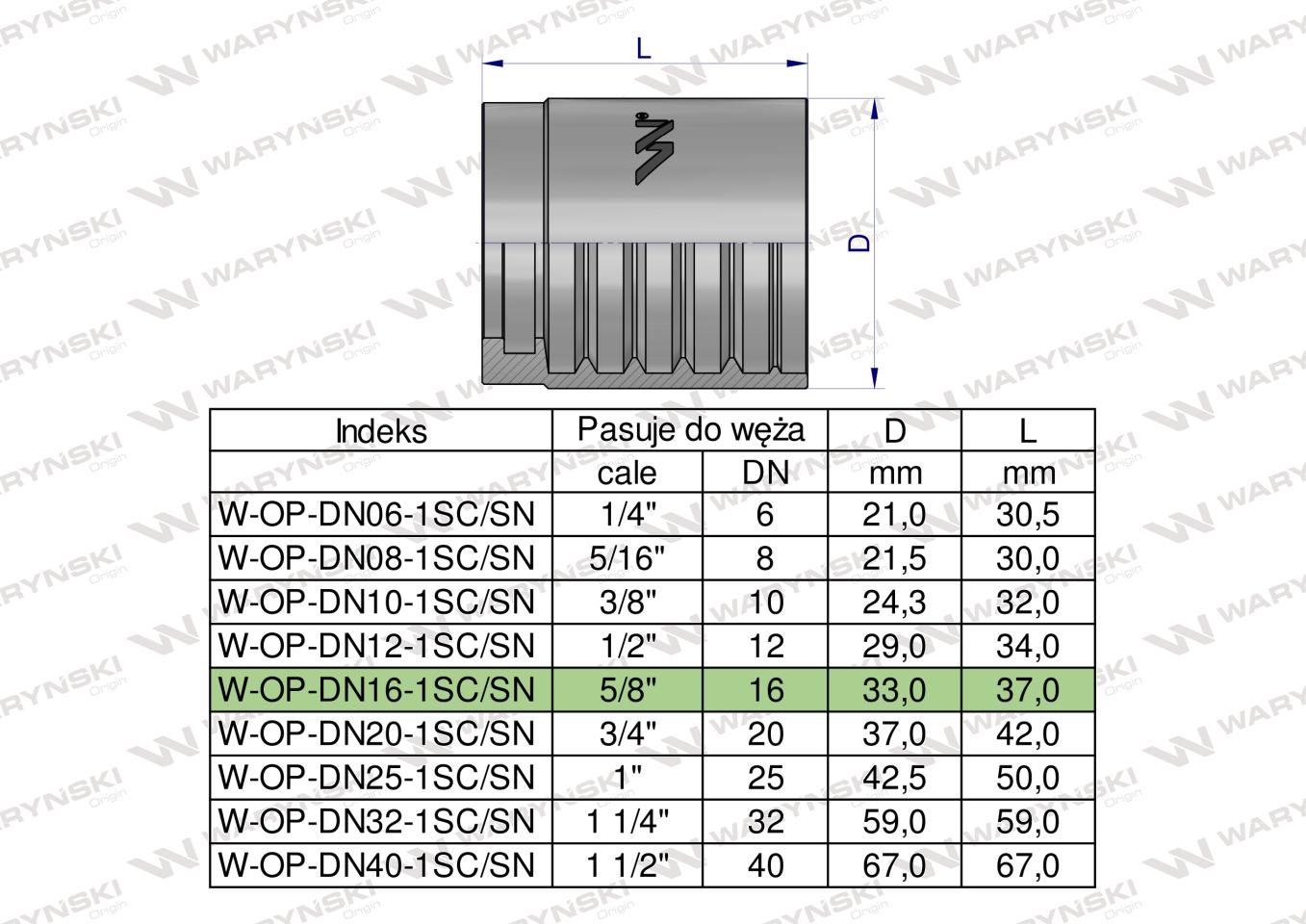 Tuleja (oprawka) DN 16 1SN 1SC PREMIUM Waryński ( sprzedawane po 25 )
