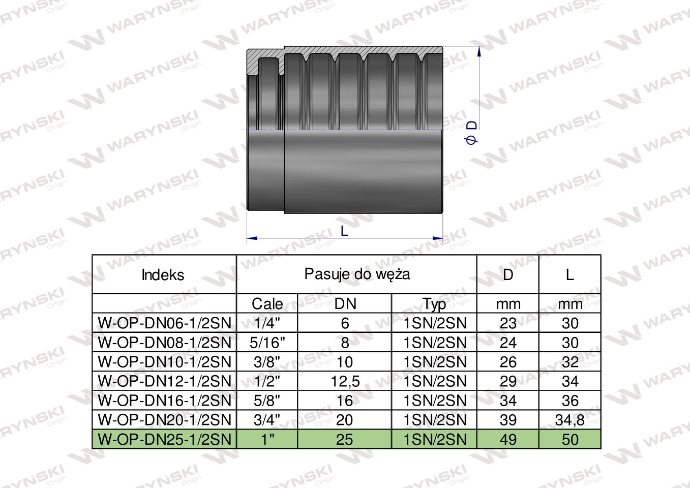 Tuleja (oprawka) uniwersalna do węży DN25 1SN/2SN PERFECT-SMOOTH Waryński ( sprzedawane po 10 )