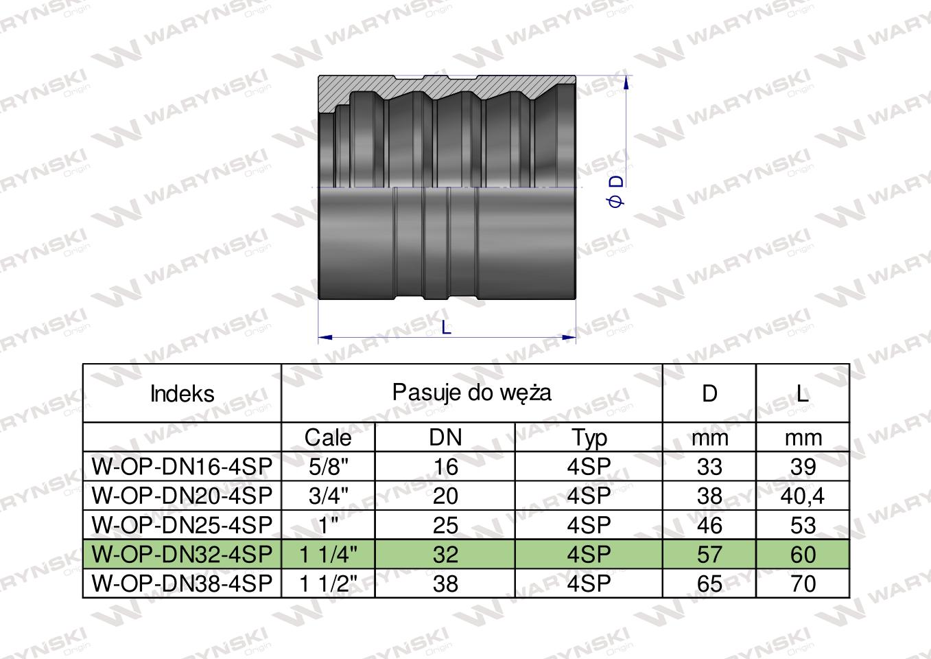 Tuleja (oprawka) do węży 4-oplotowych DN32 4SP GRANDMASTER Waryński