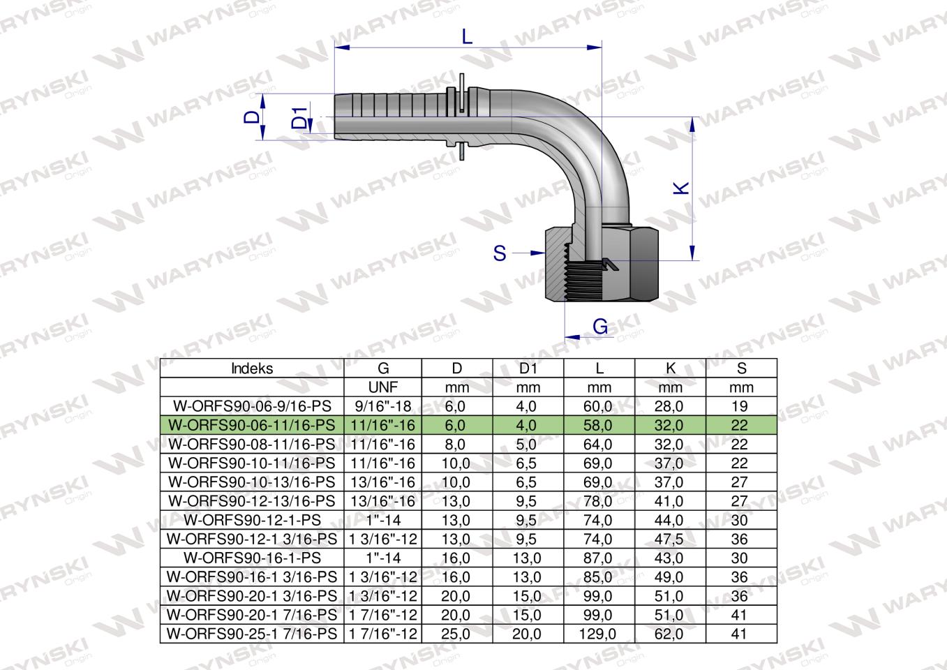 Zakucie hydrauliczne ORFS90 DN06 11/16"-16 PREMIUM Waryński ( sprzedawane po 5 )