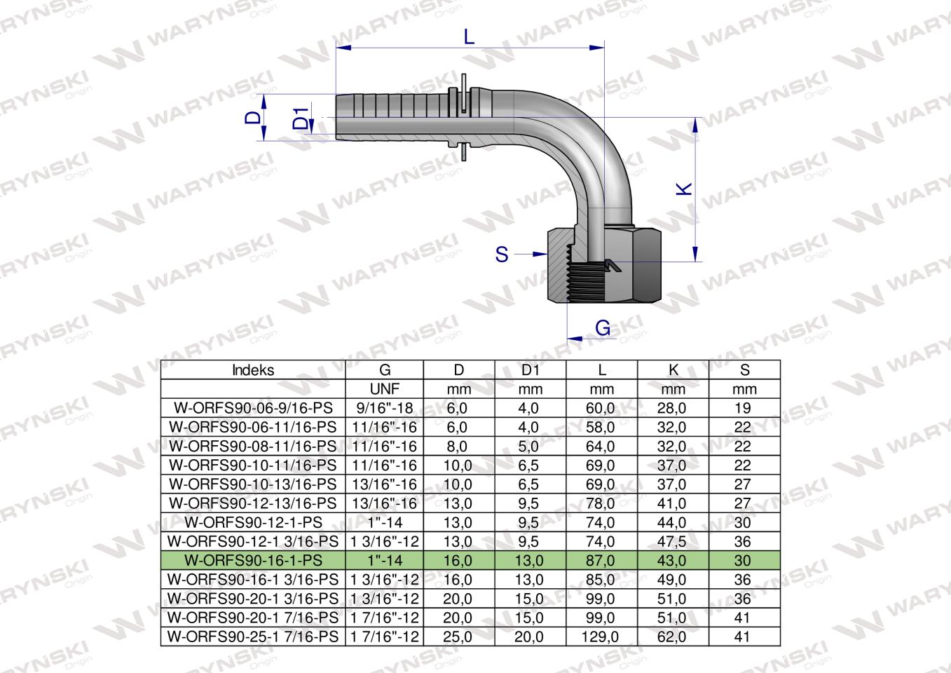 Zakucie hydrauliczne ORFS90 DN16 1"-14 PREMIUM Waryński ( sprzedawane po 2 )