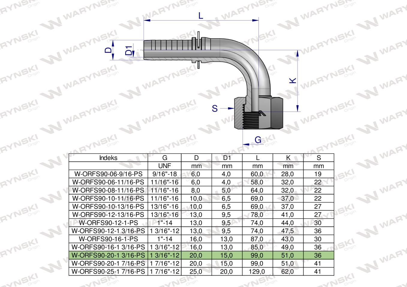 Zakucie hydrauliczne ORFS90 DN20 1 3/16-12 PREMIUM Waryński ( sprzedawane po 2 )