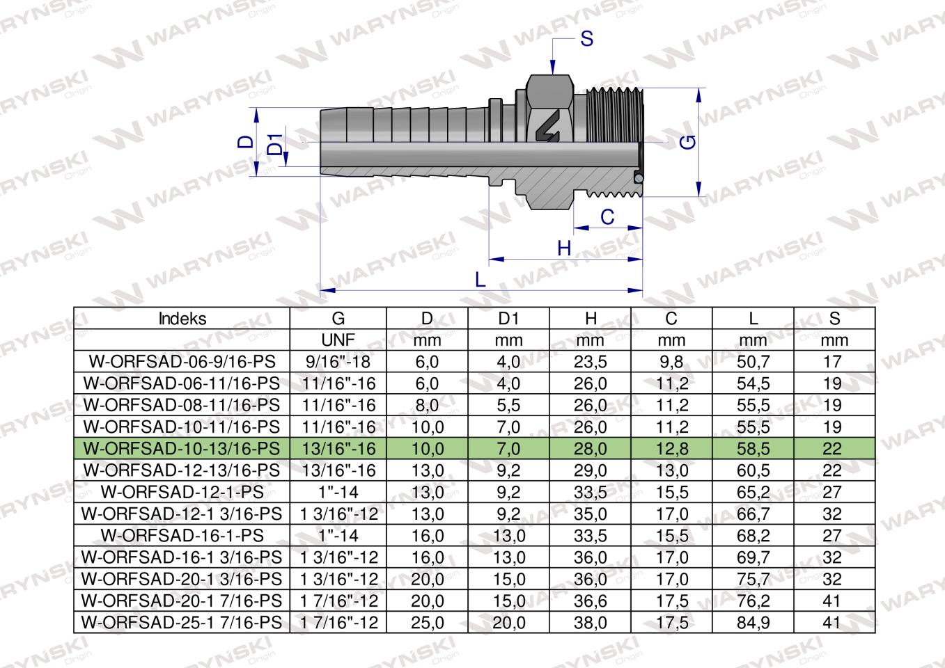 Zakucie hydrauliczne ORFSAD DN10 13/16"-16 PREMIUM Waryński ( sprzedawane po 10 )