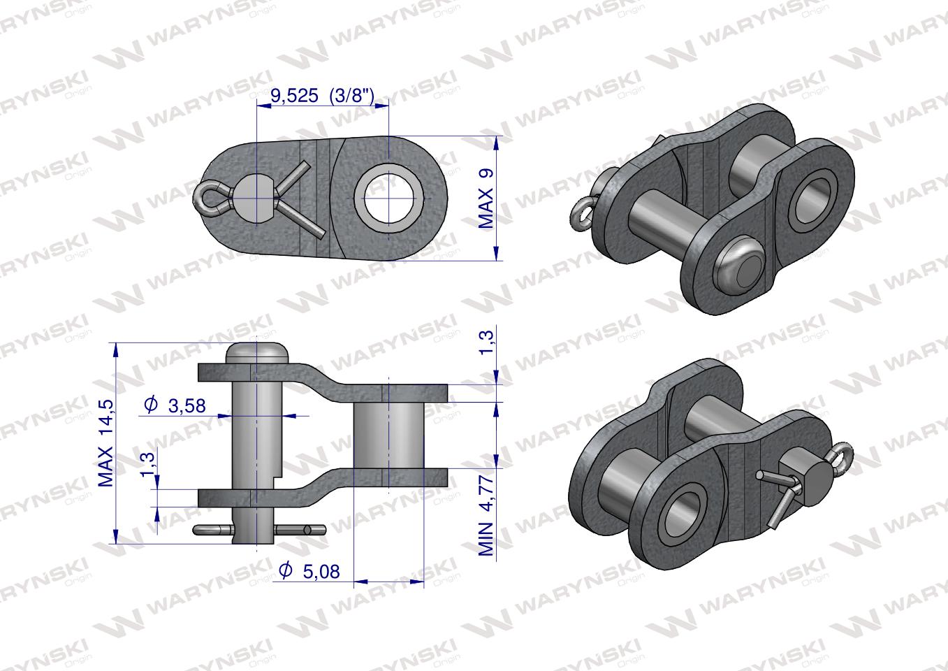 Półogniwo łańcucha wzmocnione P06A-1 ANSI A 35 06C-1 (R1 3/8) Waryński ( sprzedawane po 10 )
