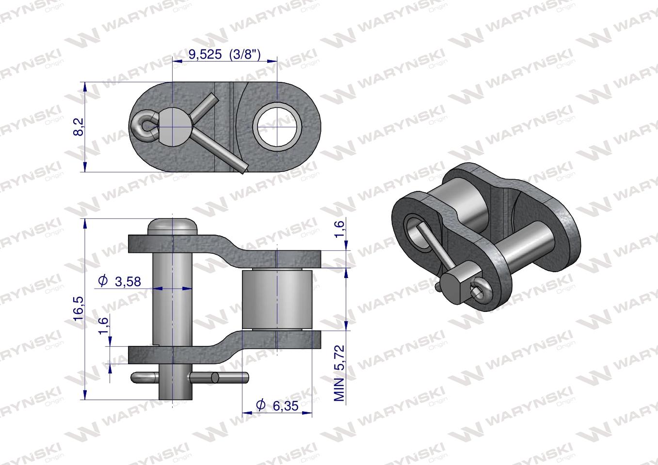 Półogniwo łańcucha wzmocnionego przemysłowego P06BH-1 (R1 3/8) Waryński ( sprzedawane po 10 )