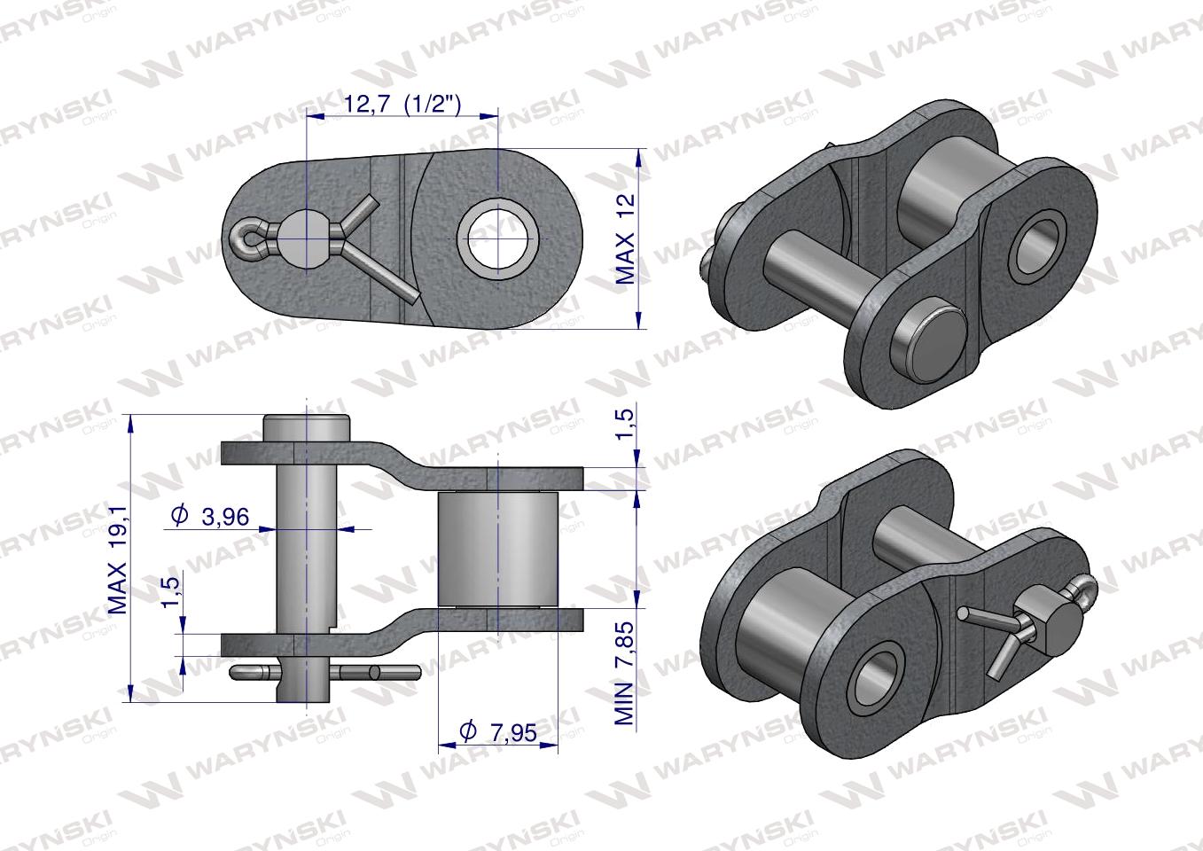 Półogniwo łańcucha wzmocnione P08A-1 ANSI A 40 (R1 1/2) Waryński ( sprzedawane po 10 )
