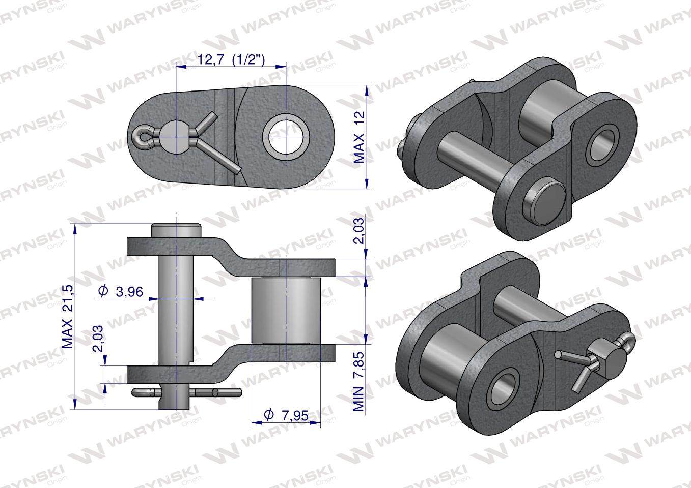 Półogniwo łańcucha przemysłowe P08AH-1 ANSI A 40H (R1 1/2) Waryński ( sprzedawane po 10 )