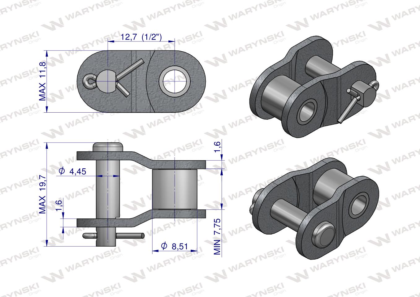 Półogniwo łańcucha prosta płytka P08B-1 (R1 1/2) Waryński ( sprzedawane po 10 )