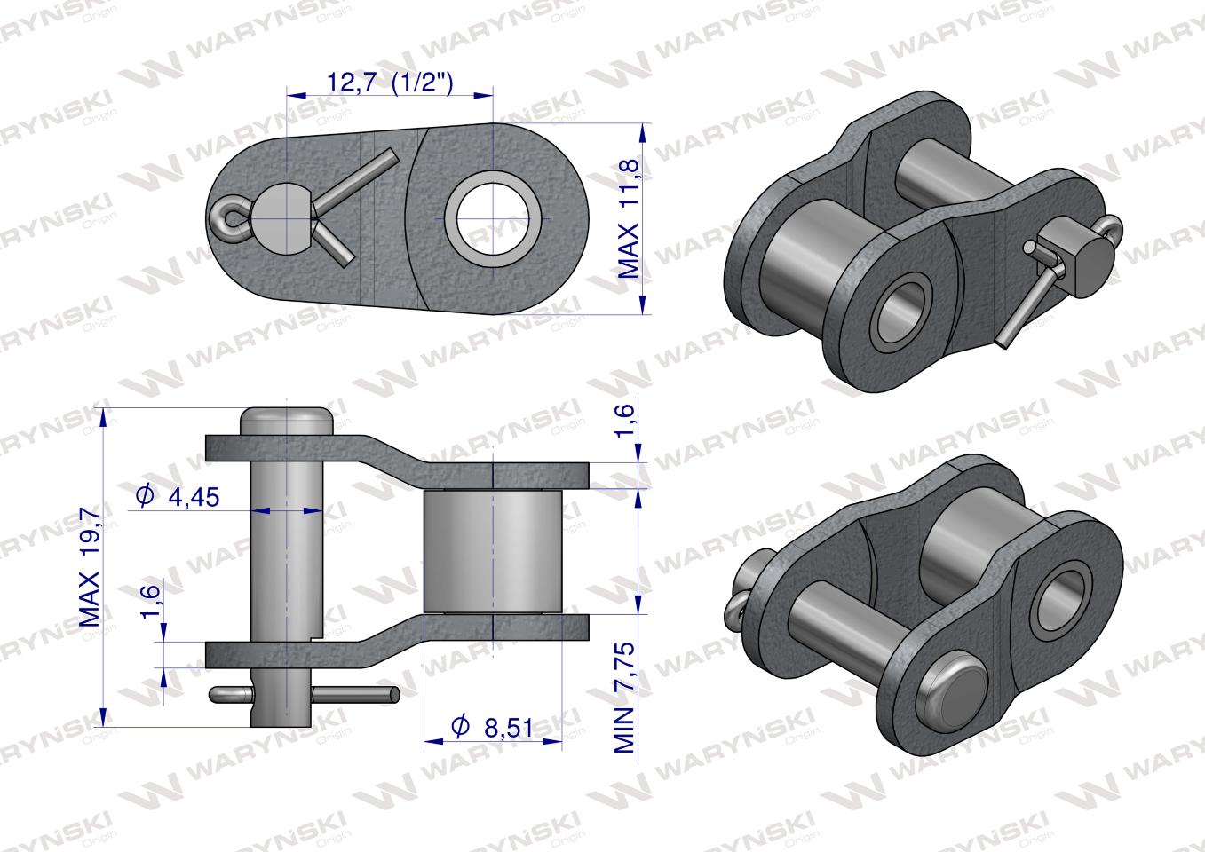 Półogniwo łańcucha 08B-1 (R1 1/2) Waryński ( sprzedawane po 10 )
