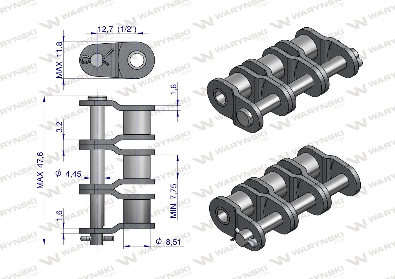 Półogniwo łańcucha P08B-3 (R3 1/2) Waryński ( sprzedawane po 5 )