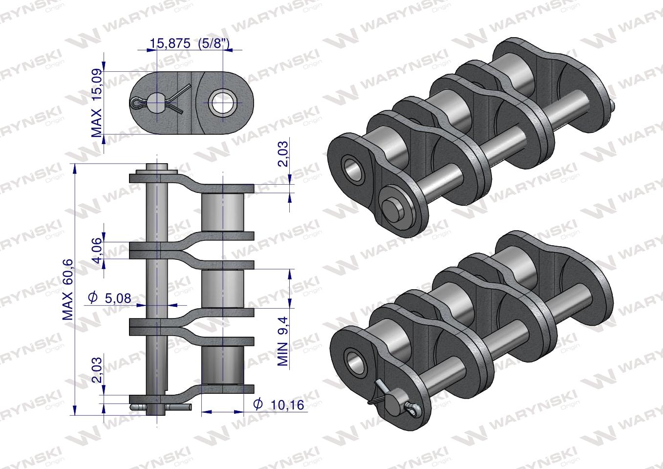 Półogniwo łańcucha wzmocnione P10A-3 ANSI A 50 (R3 5/8) Waryński ( sprzedawane po 5 )