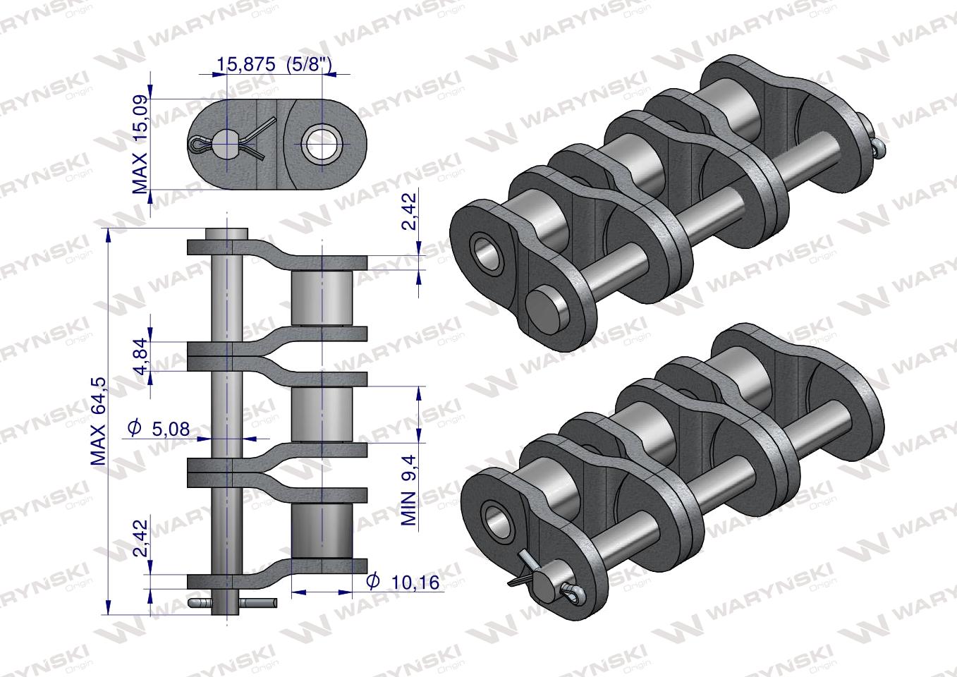 Półogniwo łańcucha przemysłowe P10AH-3 ANSI A 50H (R3 5/8) Waryński ( sprzedawane po 5 )