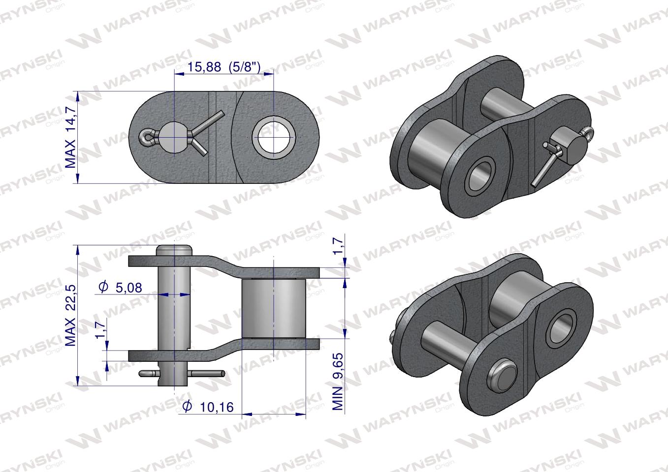 Półogniwo łańcucha prosta płytka P10B-1 (R1 5/8) Waryński ( sprzedawane po 10 )