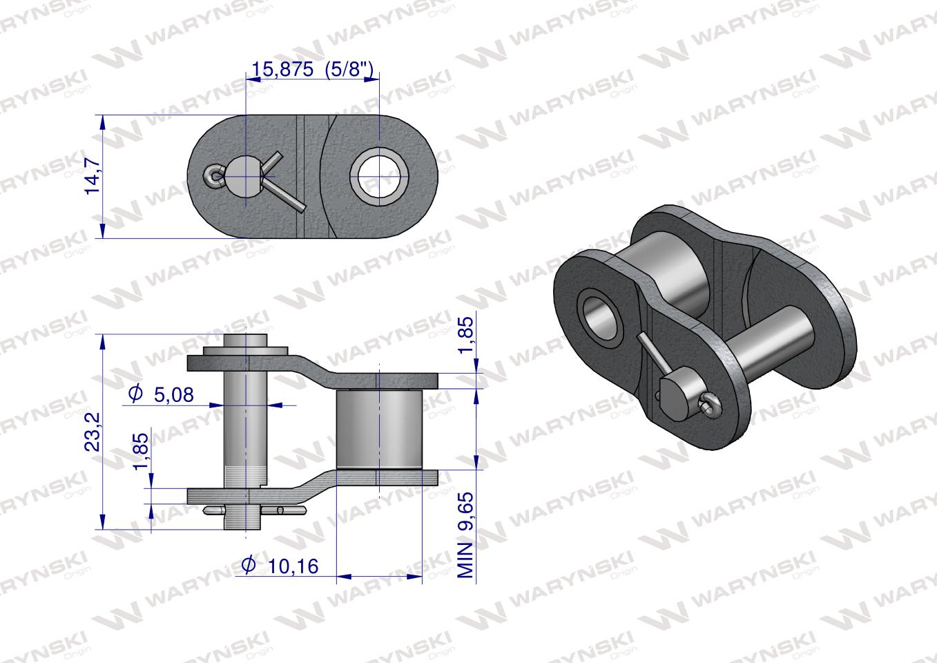 Półogniwo łańcucha wzmocnionego przemysłowego P10BH-1 (R1 5/8) Waryński ( sprzedawane po 10 )