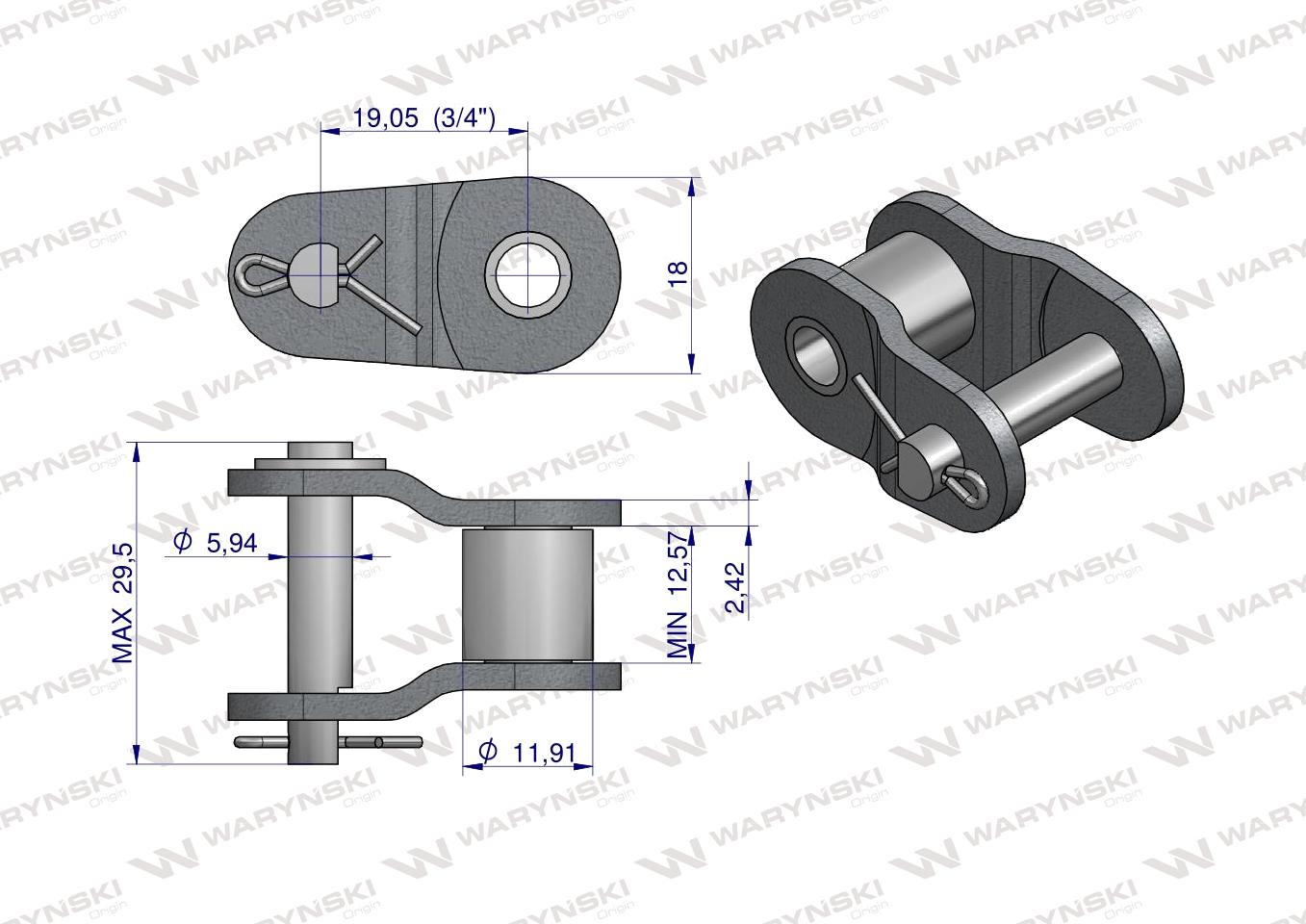 Półogniwo łańcucha wzmocnione P12A-1 ANSI A 60 (R1 3/4) Waryński ( sprzedawane po 10 )