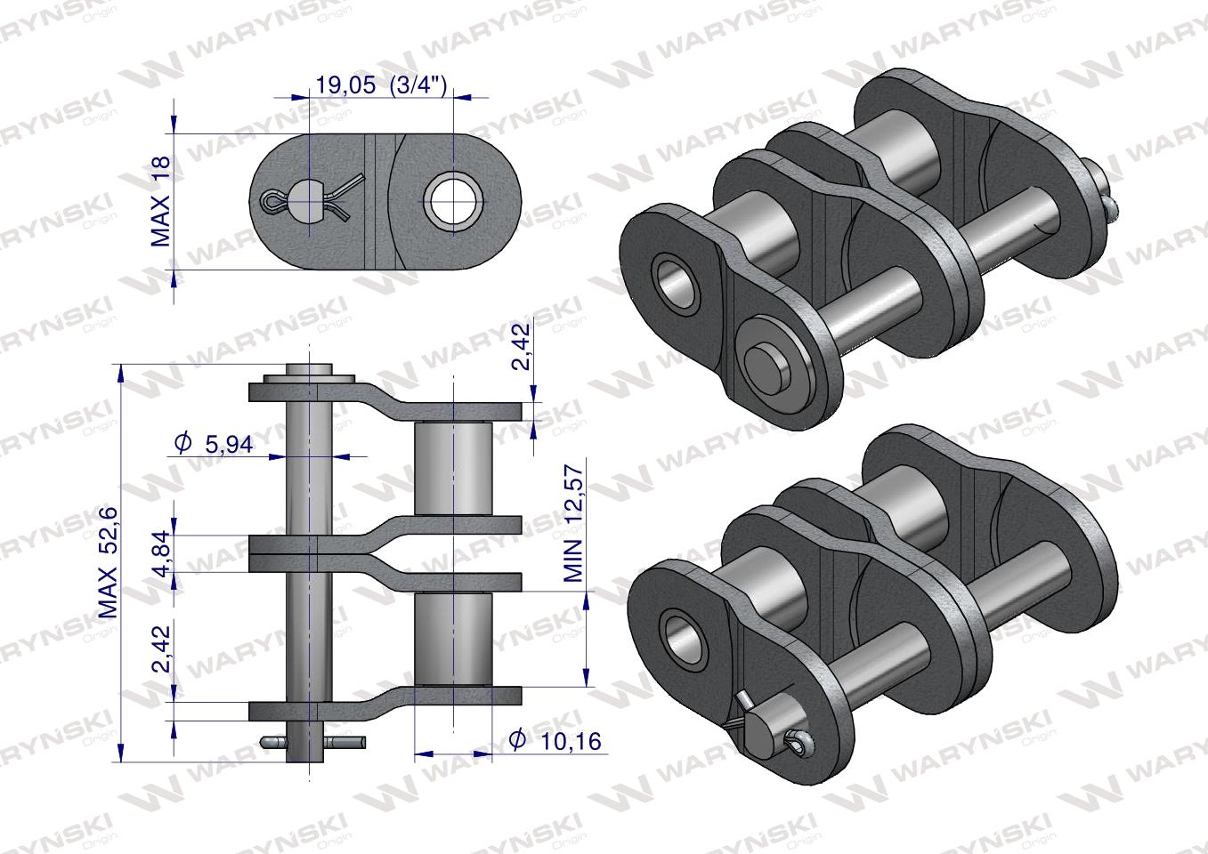 Półogniwo łańcucha wzmocnione P12A-2 ANSI A 60 (R2 3/4) Waryński ( sprzedawane po 5 )