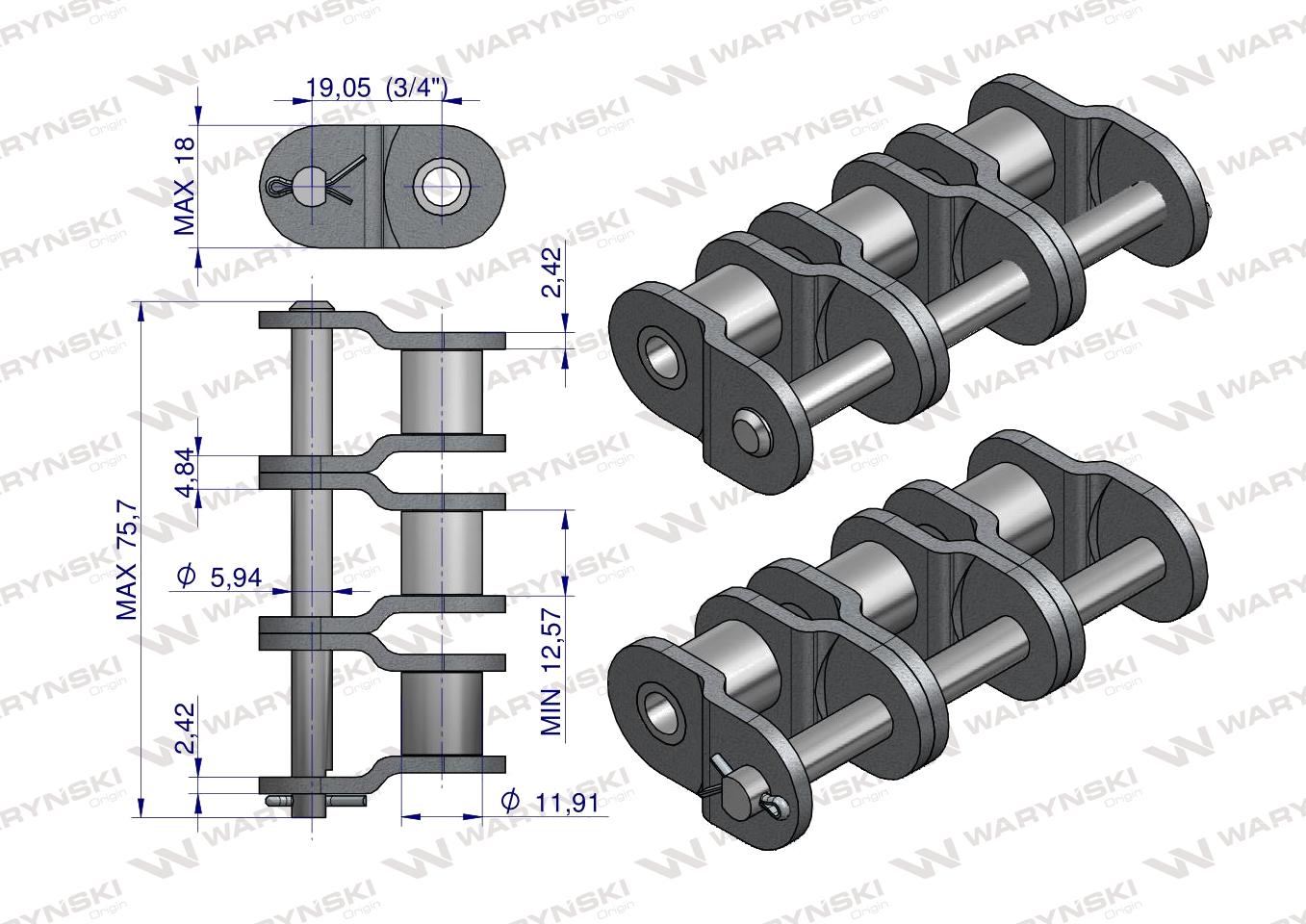 Półogniwo łańcucha wzmocnione P12A-3 ANSI A 60 (R3 3/4) Waryński ( sprzedawane po 5 )