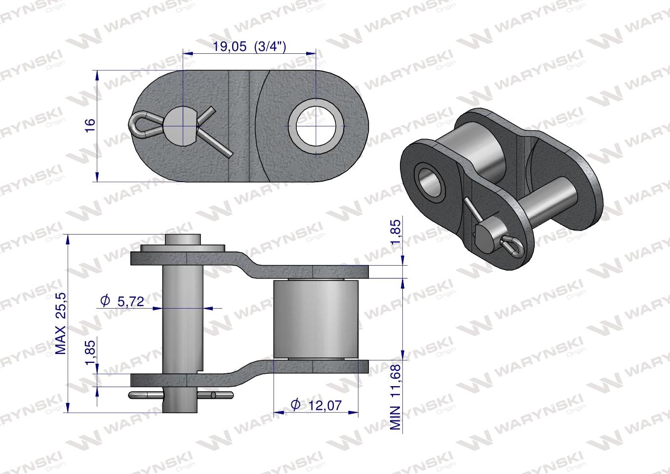 Półogniwo łańcucha 12B-1 (R1 3/4) Waryński ( sprzedawane po 10 )