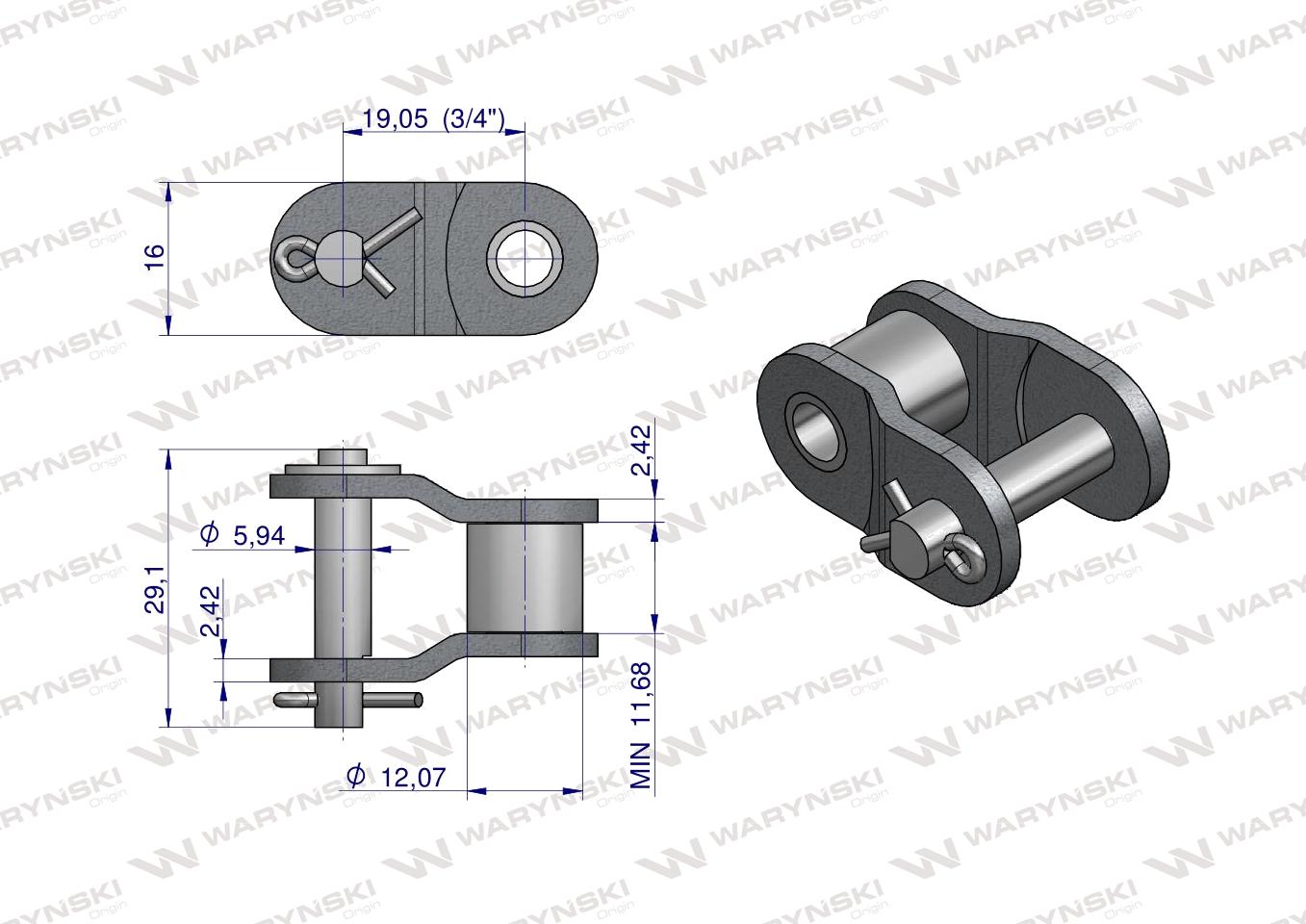 Półogniwo łańcucha wzmocnionego przemysłowego P12BH-1 (R1 3/4) Waryński ( sprzedawane po 5 )