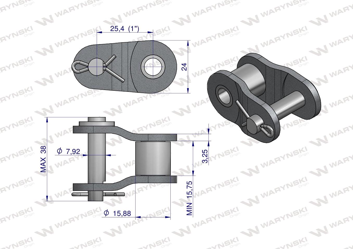 Półogniwo łańcucha wzmocnione P16A-1 ANSI A 80 (R1 1) Waryński ( sprzedawane po 10 )