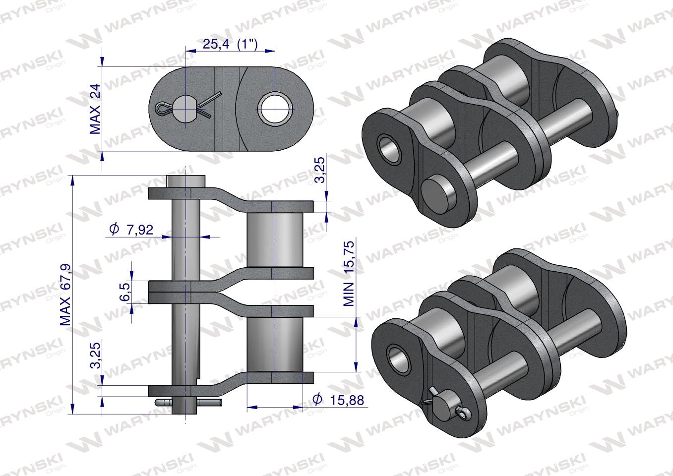 Półogniwo łańcucha wzmocnione P16A-2 ANSI A 80 (R2 1) Waryński ( sprzedawane po 5 )