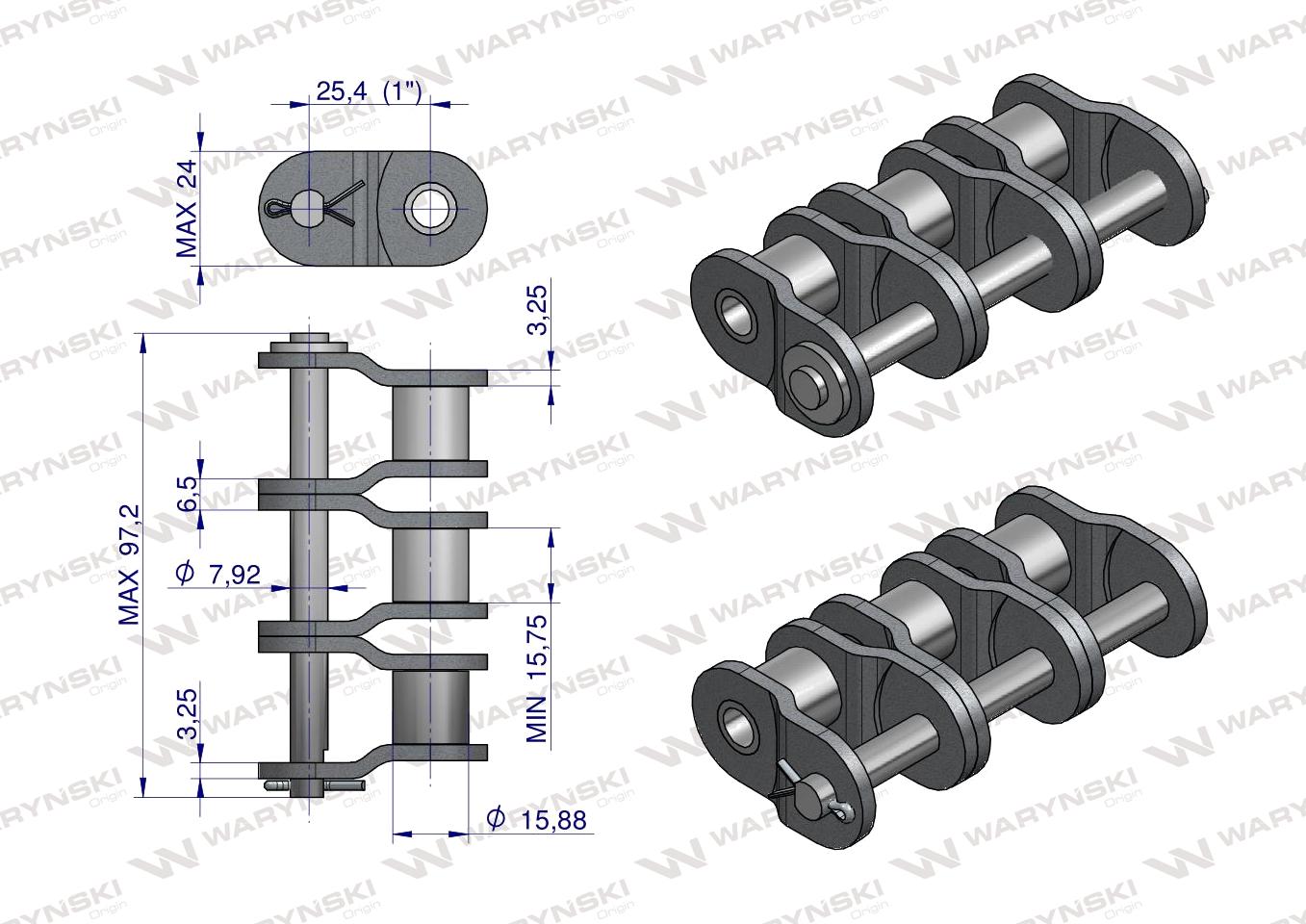 Półogniwo łańcucha wzmocnione P16A-3 ANSI A 80 (R3 1) Waryński ( sprzedawane po 5 )