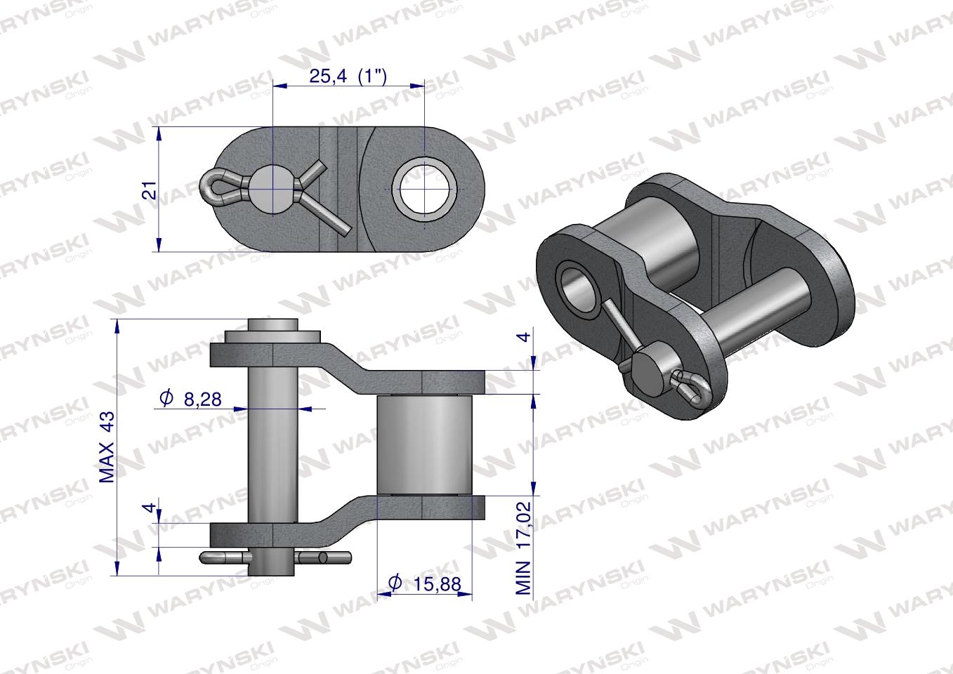 Półogniwo łańcucha 16B-1 (R1 1) Waryński ( sprzedawane po 10 )
