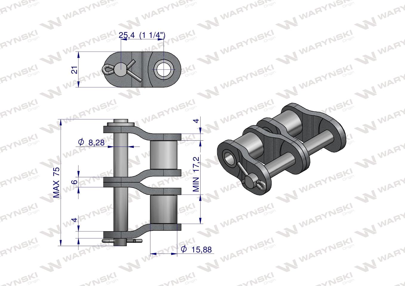 Półogniwo łańcucha 16B-2 (R2 1) Waryński ( sprzedawane po 5 )