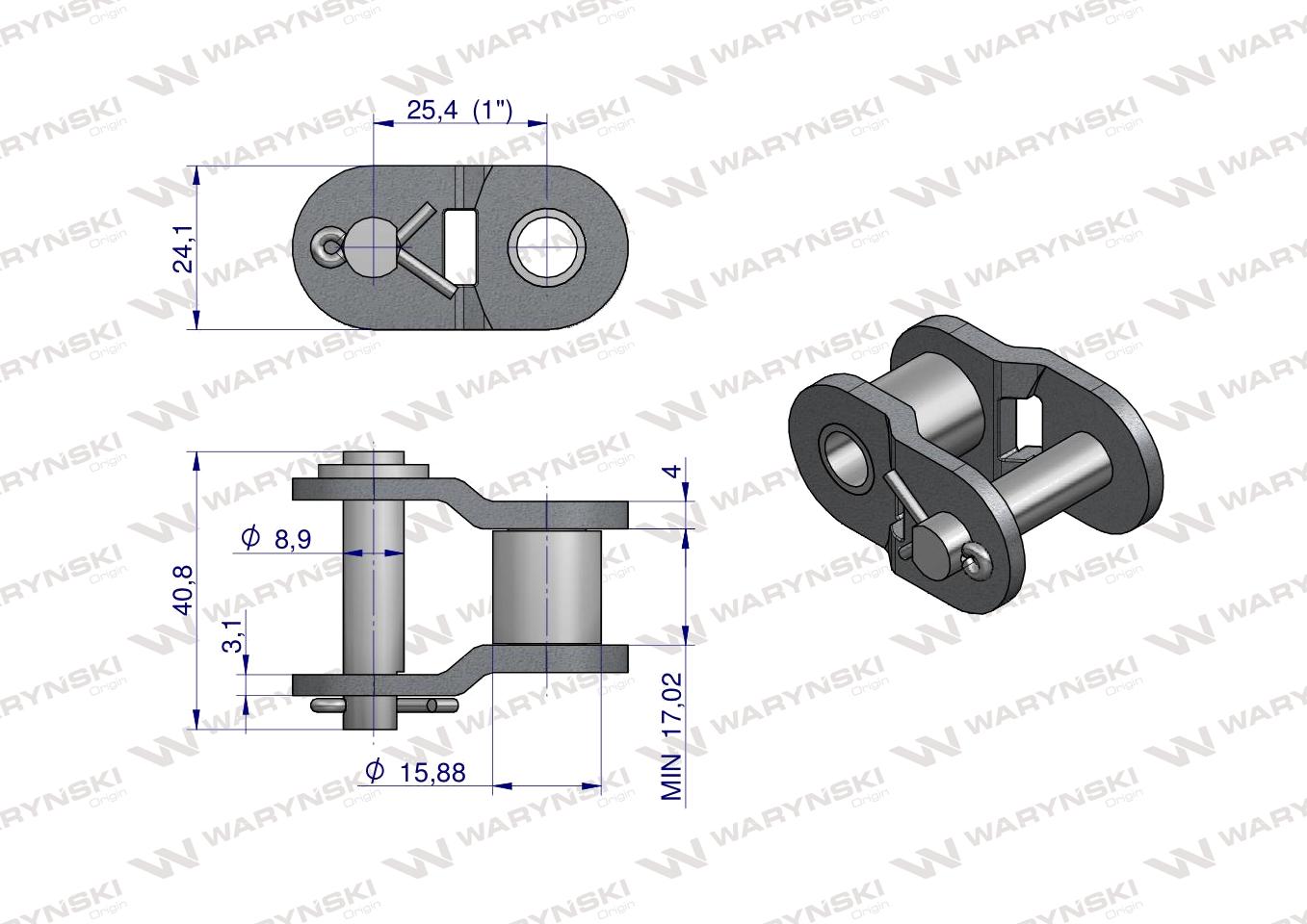 Półogniwo łańcucha wzmocnionego przemysłowego P16BH-1 (R1 1) Waryński ( sprzedawane po 10 )