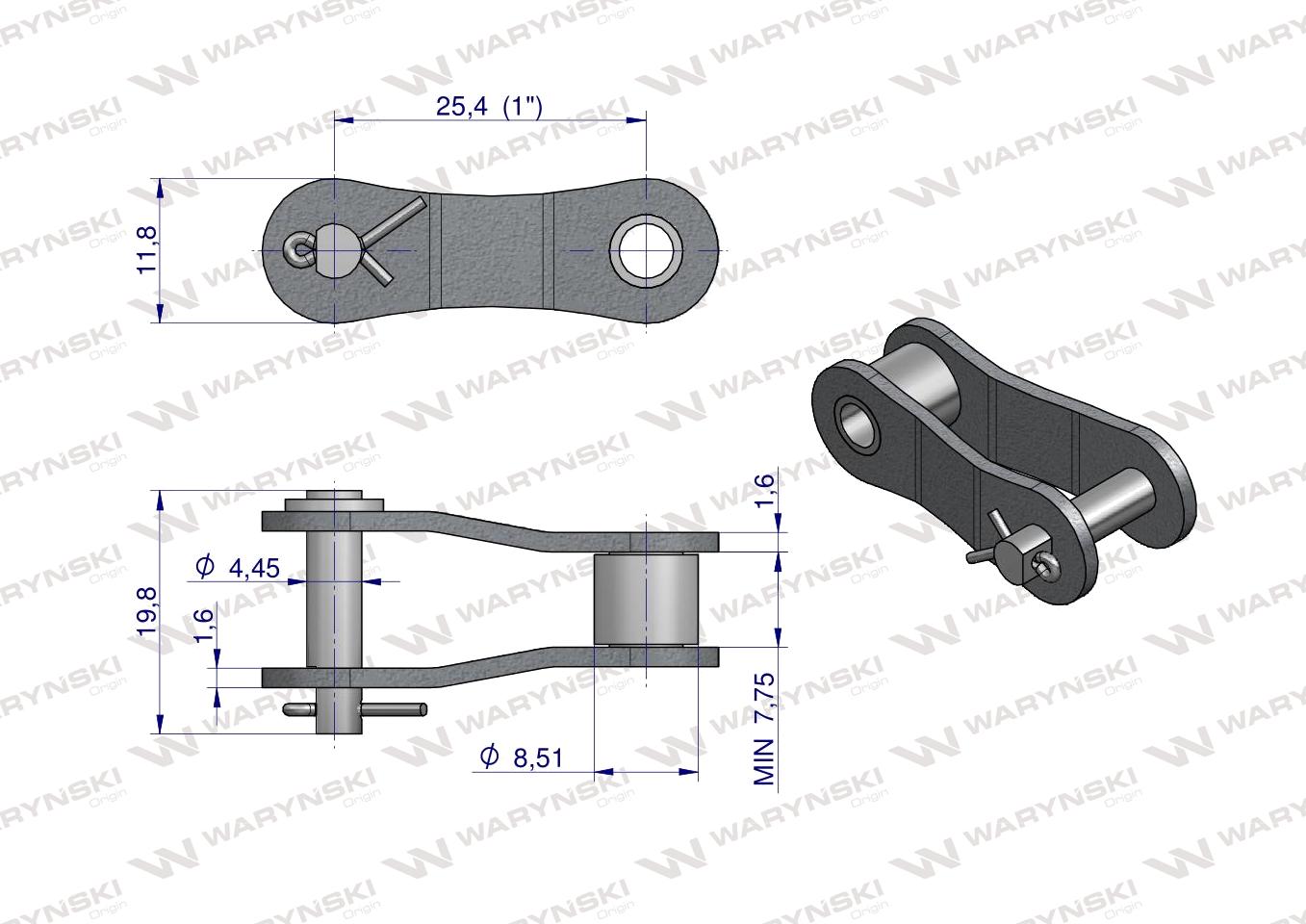 Półogniwo łańcucha 208B (R1 1) Waryński ( sprzedawane po 5 )