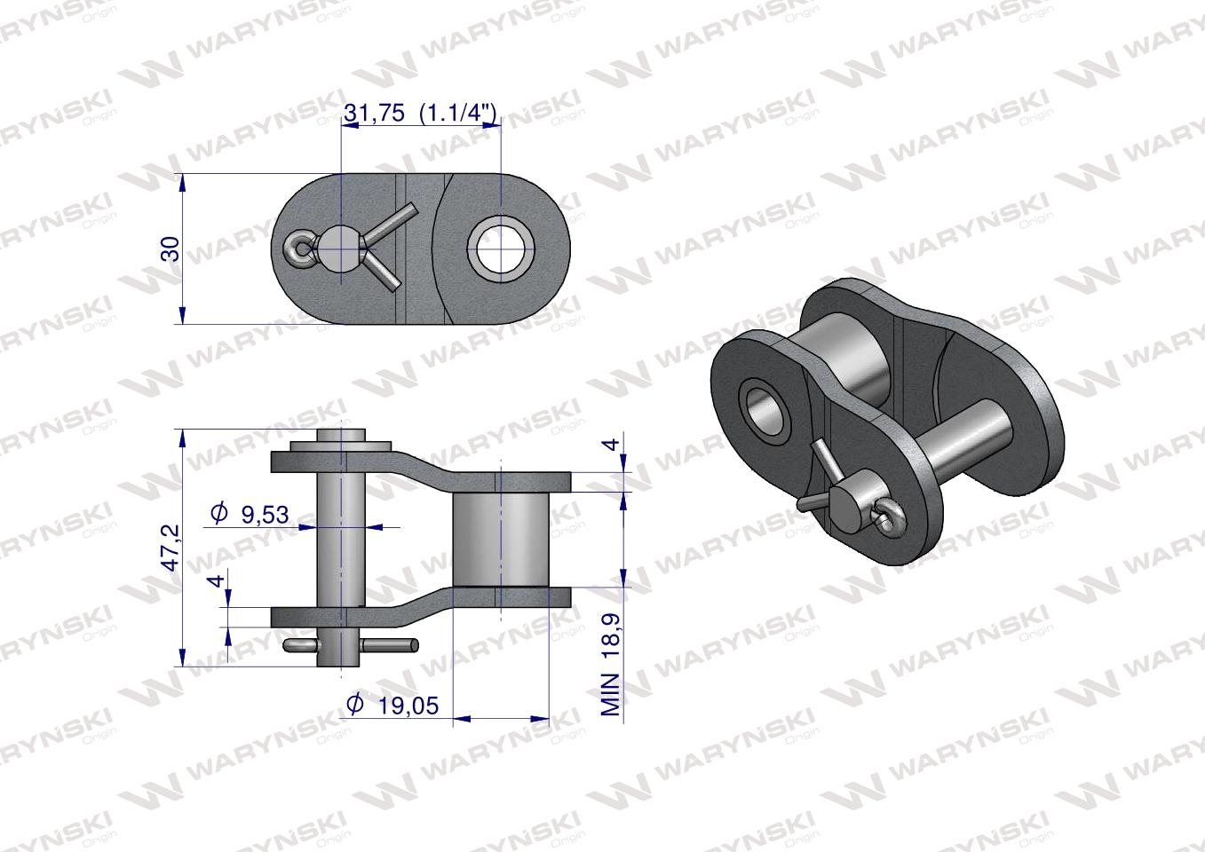 Półogniwo łańcucha wzmocnione P20A-1 ANSI A 100 (R1 1.1/4) Waryński ( sprzedawane po 5 )
