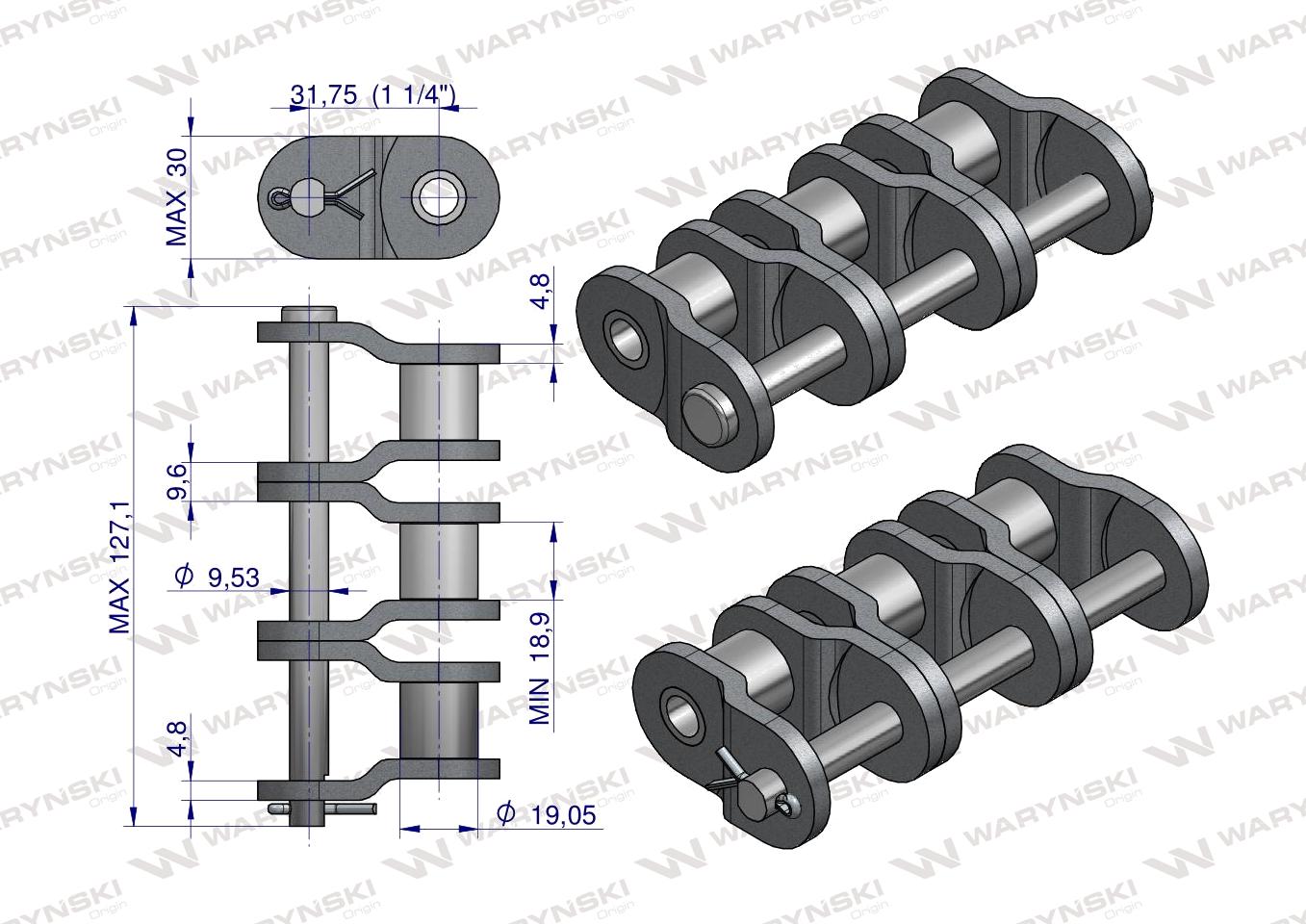 Półogniwo łańcucha przemysłowe P20AH-3 ANSI A 100H (R3 1.1/4) Waryński ( sprzedawane po 3 )