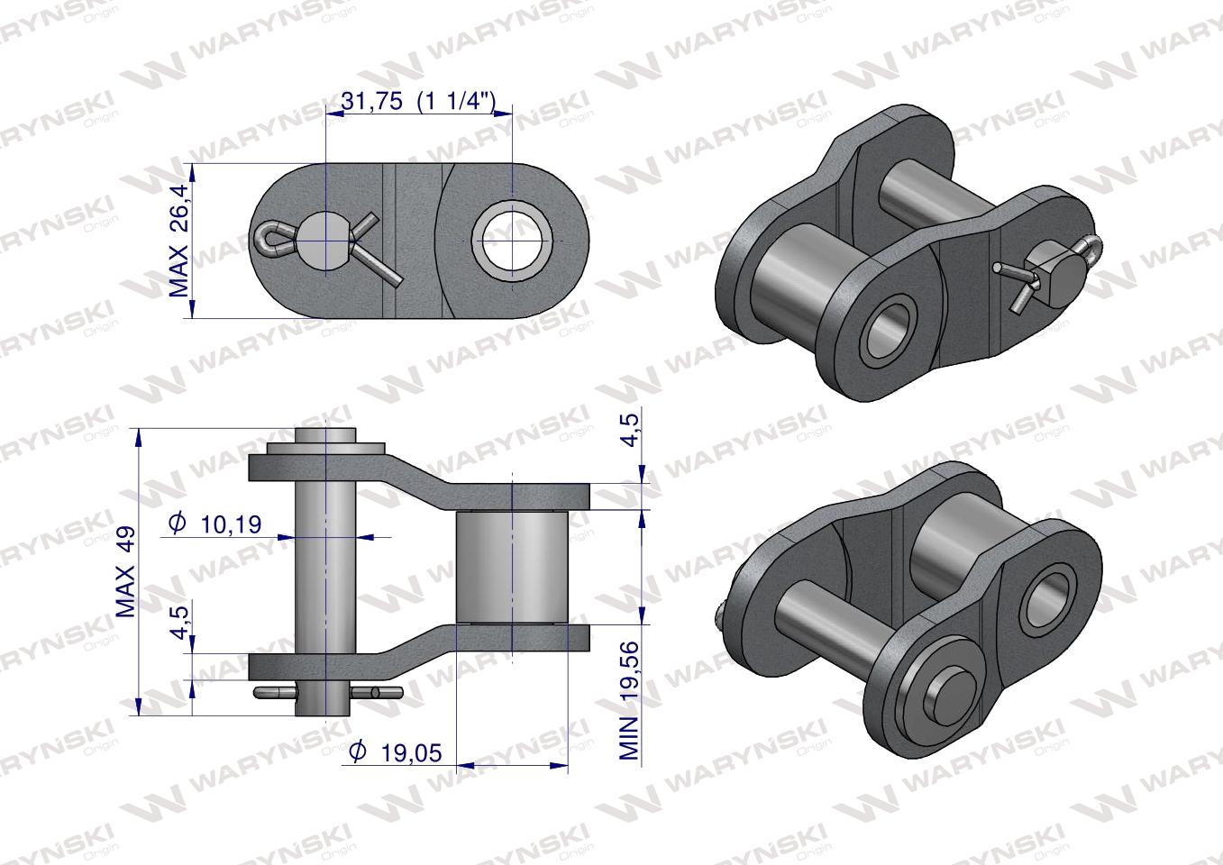 Półogniwo łańcucha prosta płytka P20B-1 (R1 1.1/4) Waryński ( sprzedawane po 5 )