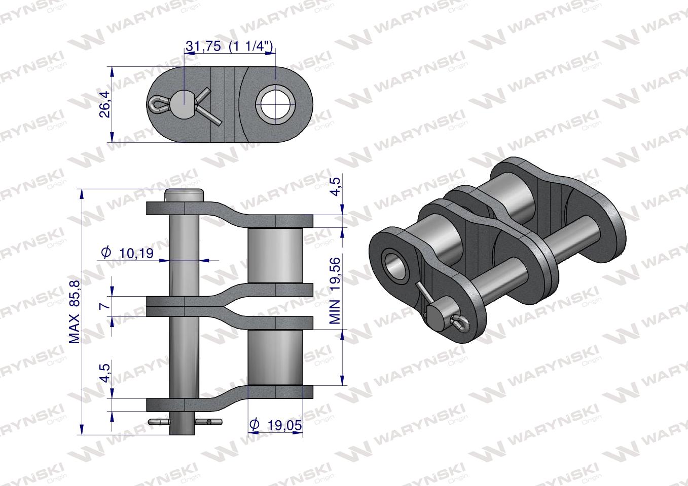 Półogniwo łańcucha 20B-2 (R2 1.1/4) Waryński ( sprzedawane po 5 )
