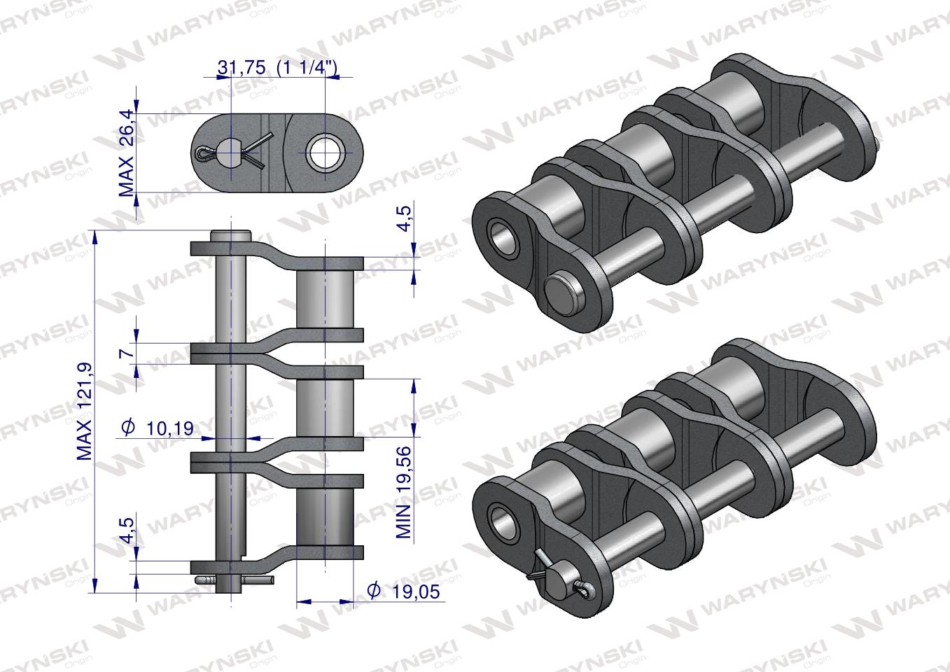 Półogniwo łańcucha P20B-3 (R3 1.1/4) Waryński ( sprzedawane po 3 )