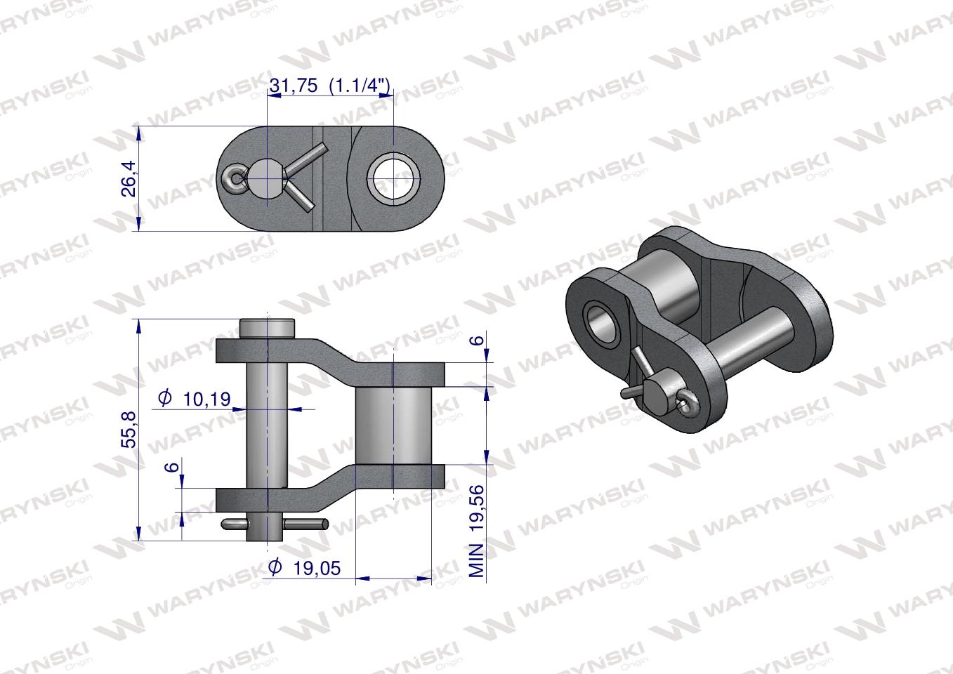 Półogniwo łańcucha wzmocnionego przemysłowego P20BH-1 (R1 1.1/4) Waryński ( sprzedawane po 5 )