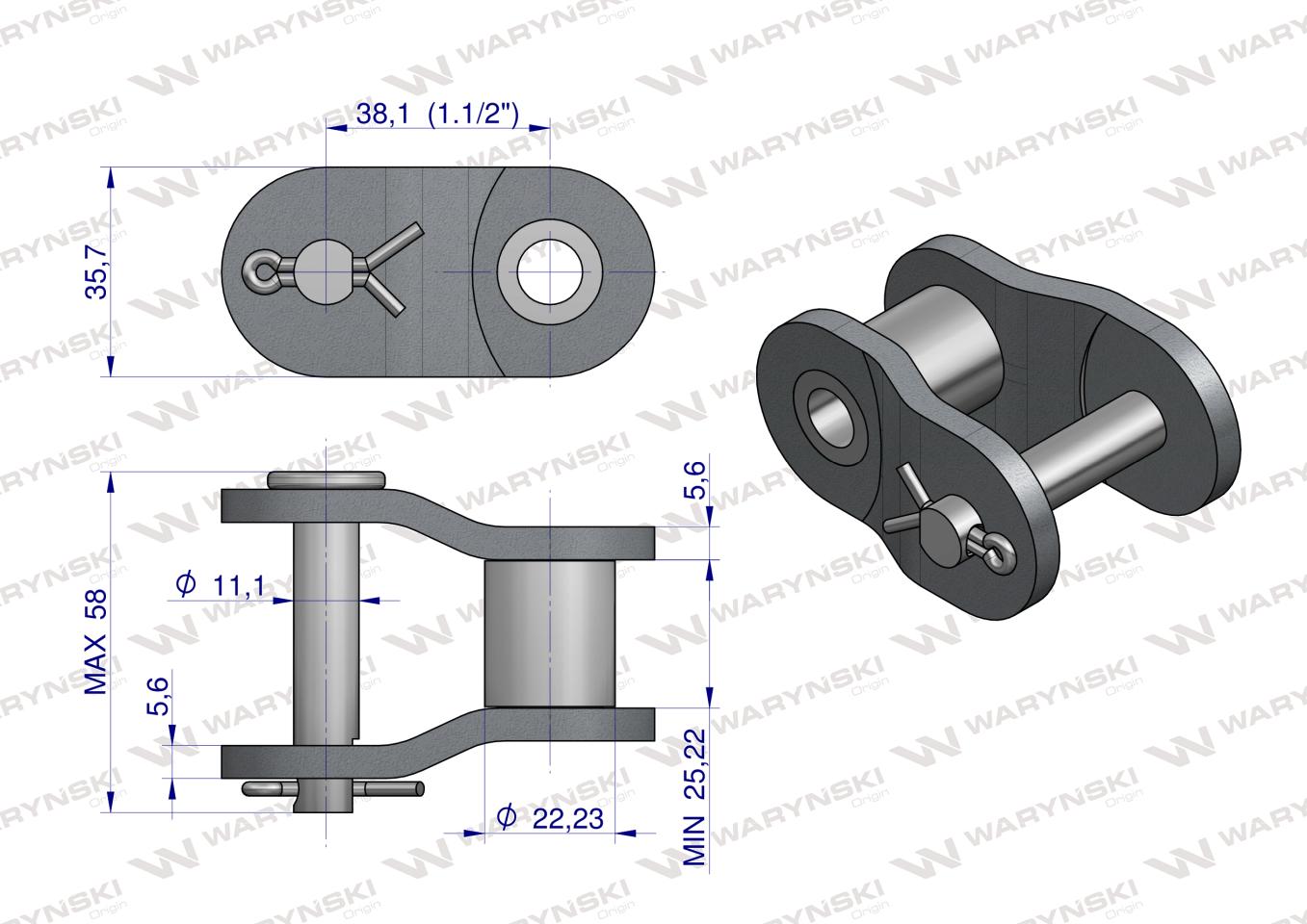 Półogniwo łańcucha przemysłowe P24AH-1 ANSI A 120H (R1 1.1/2) Waryński ( sprzedawane po 2 )